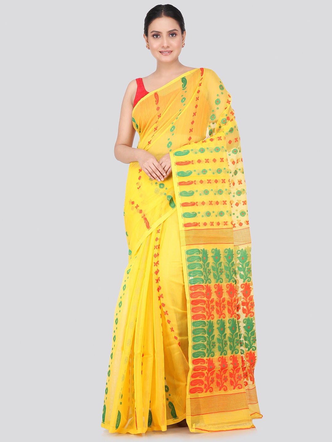 

PinkLoom Ethnic Motif Woven Design Pure Cotton Jamdani Saree, Yellow