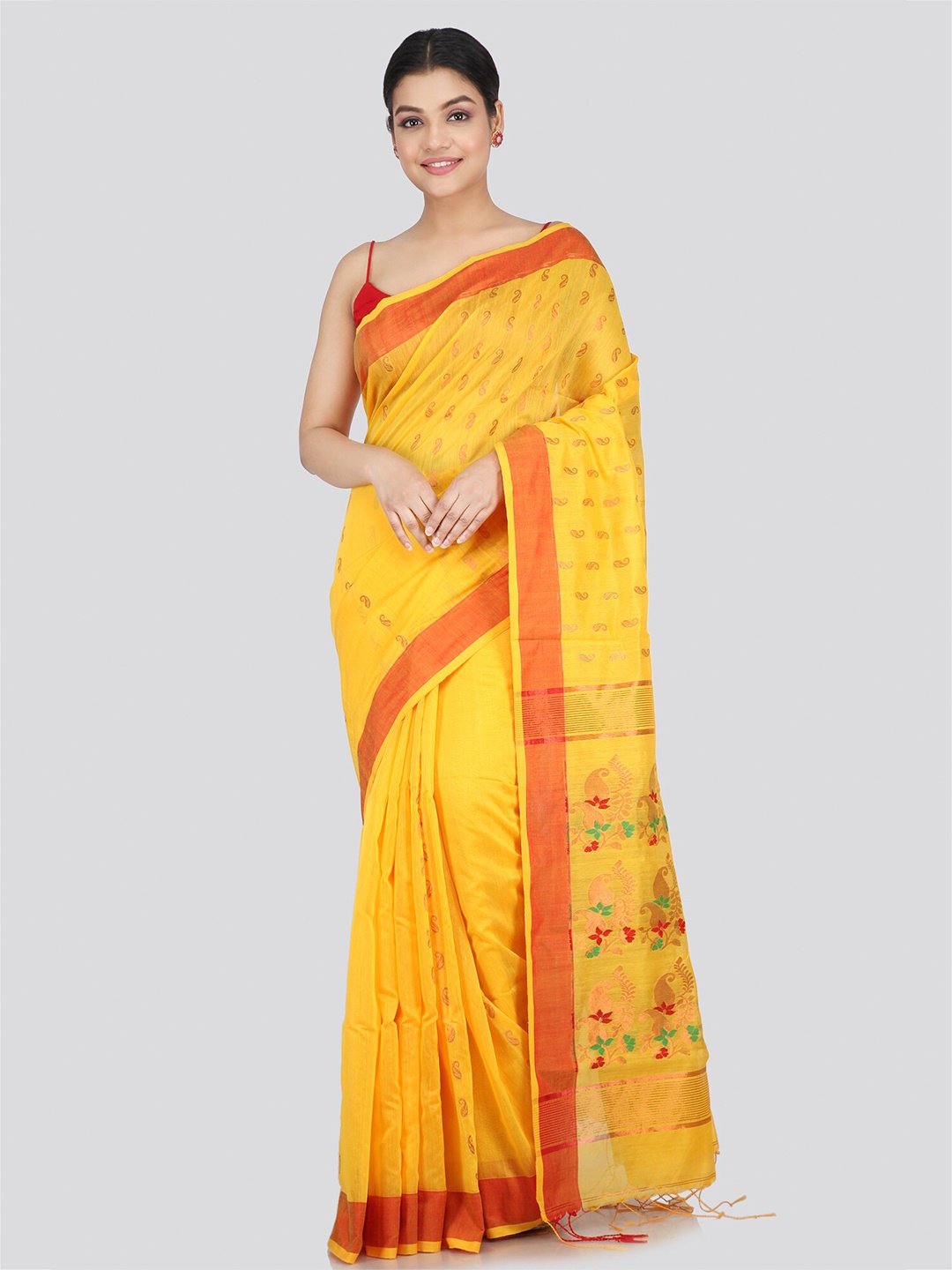 

PinkLoom Woven Design Zari Saree, Yellow