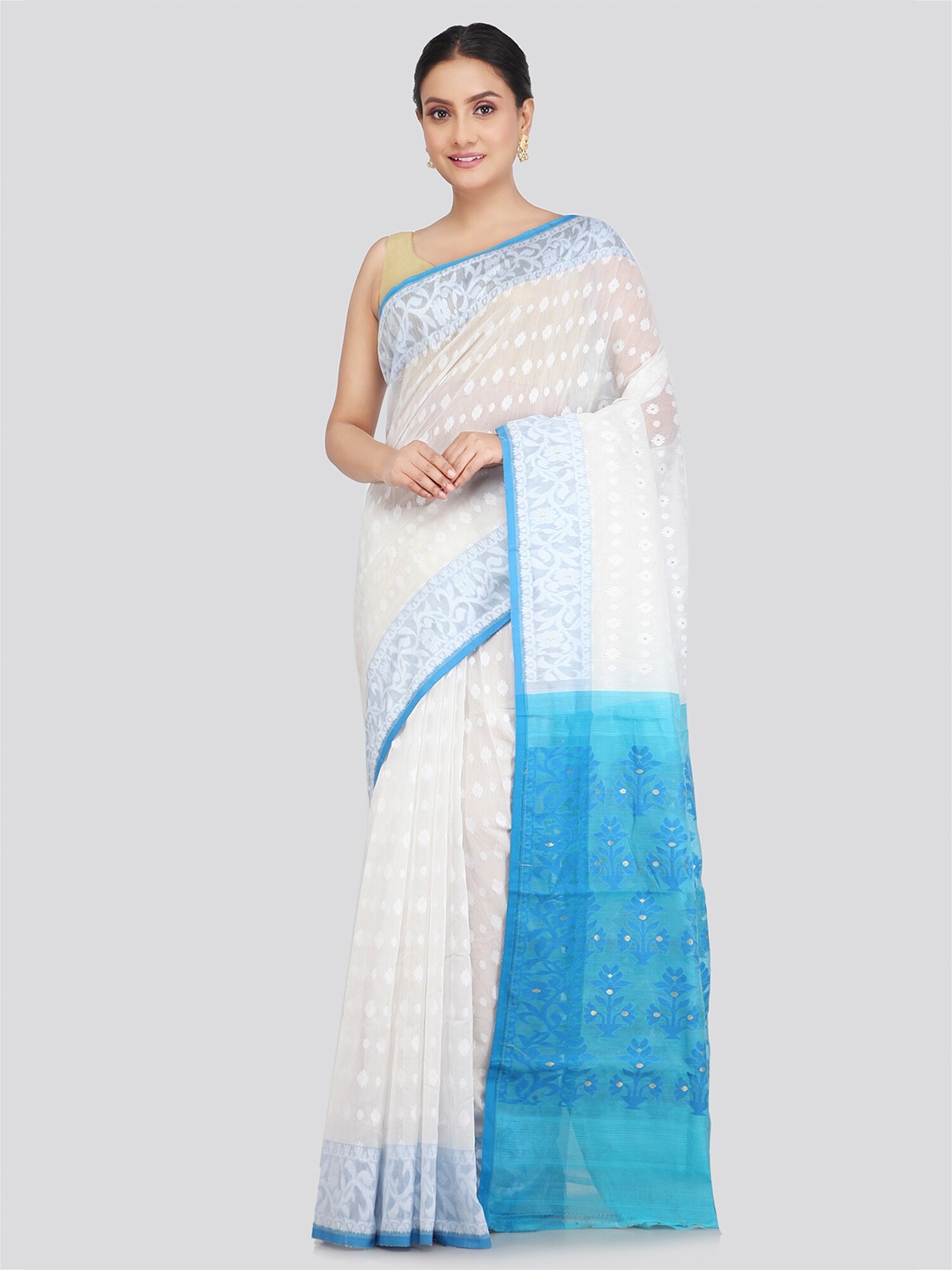 

PinkLoom Woven Design Pure Cotton Jamdani Saree, White