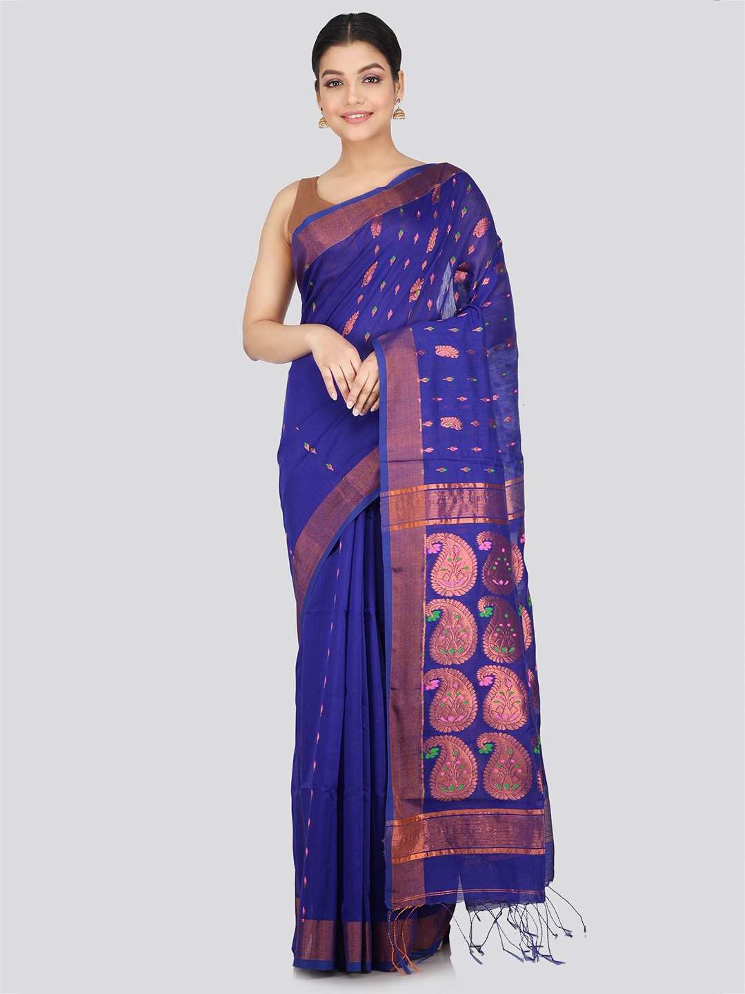 

PinkLoom Woven Design Handloom Saree, Blue
