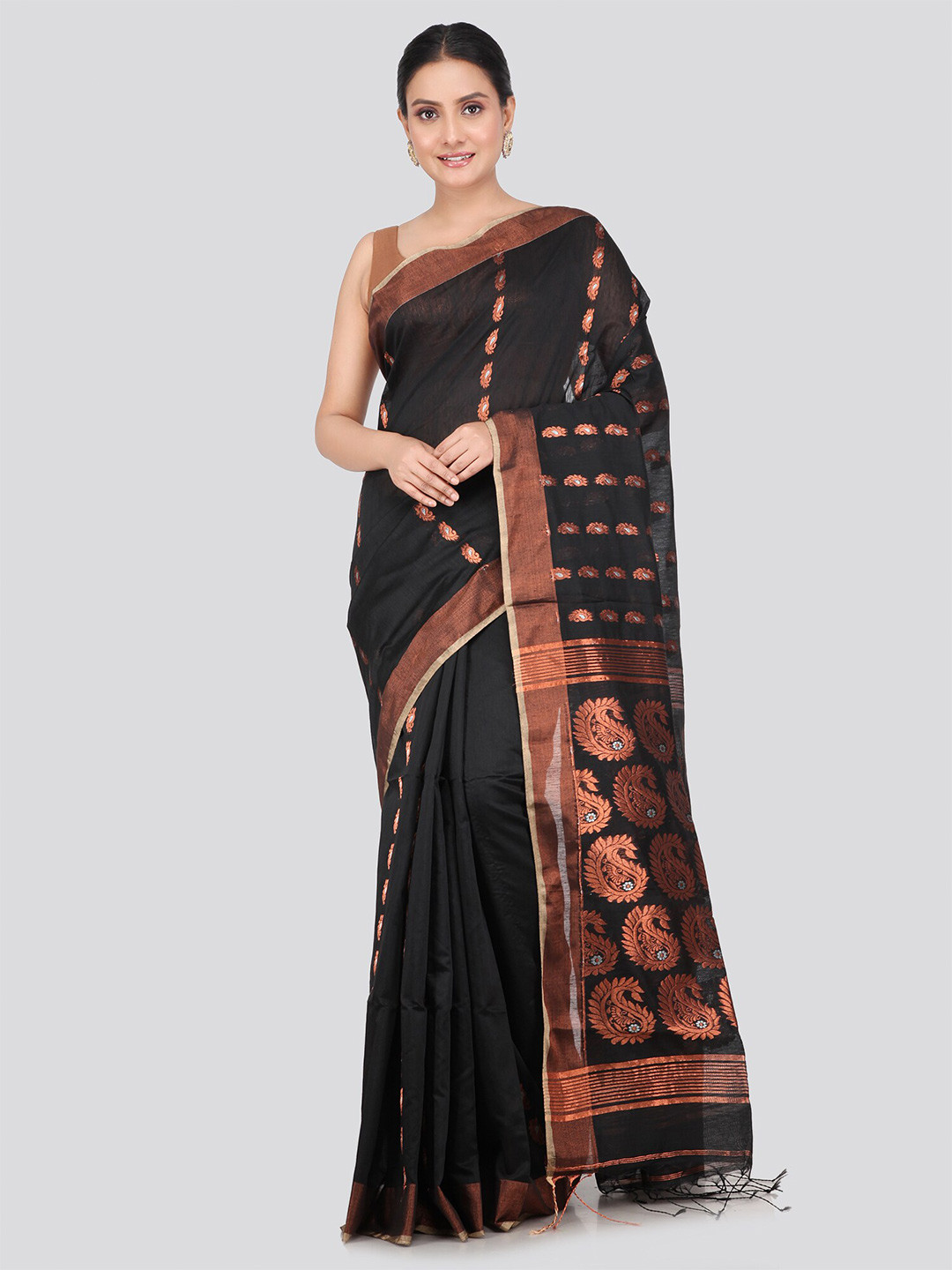

PinkLoom Woven Design Cotton Silk Saree, Black