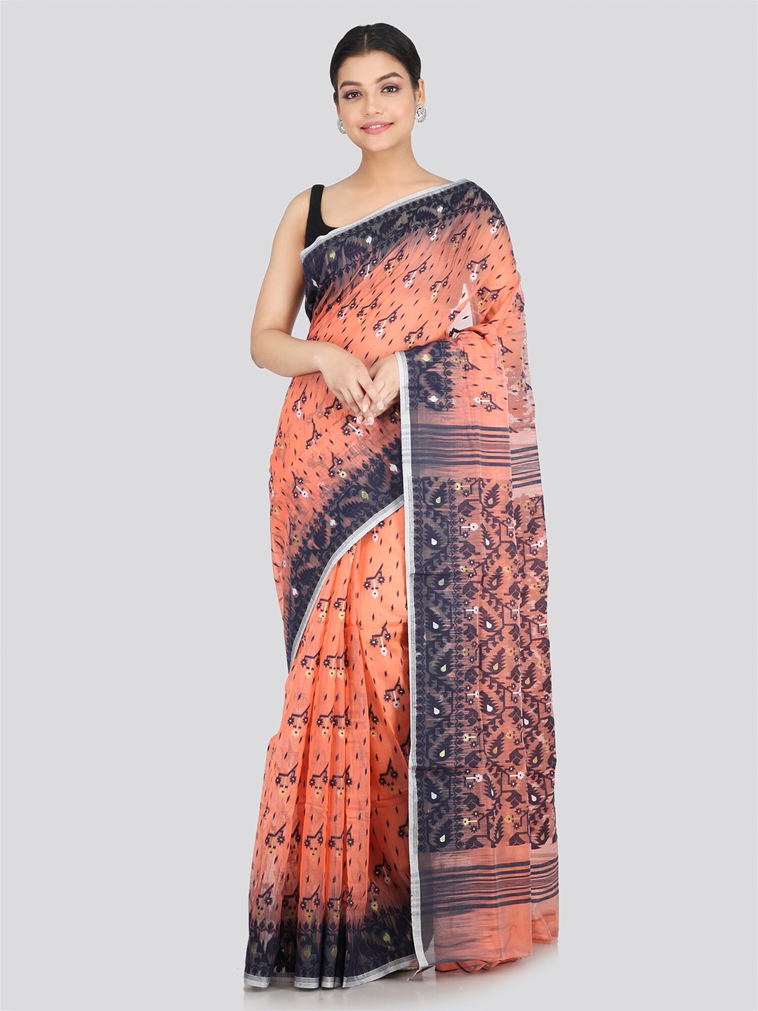 

PinkLoom Woven Design Pure Cotton Jamdani Saree, Peach