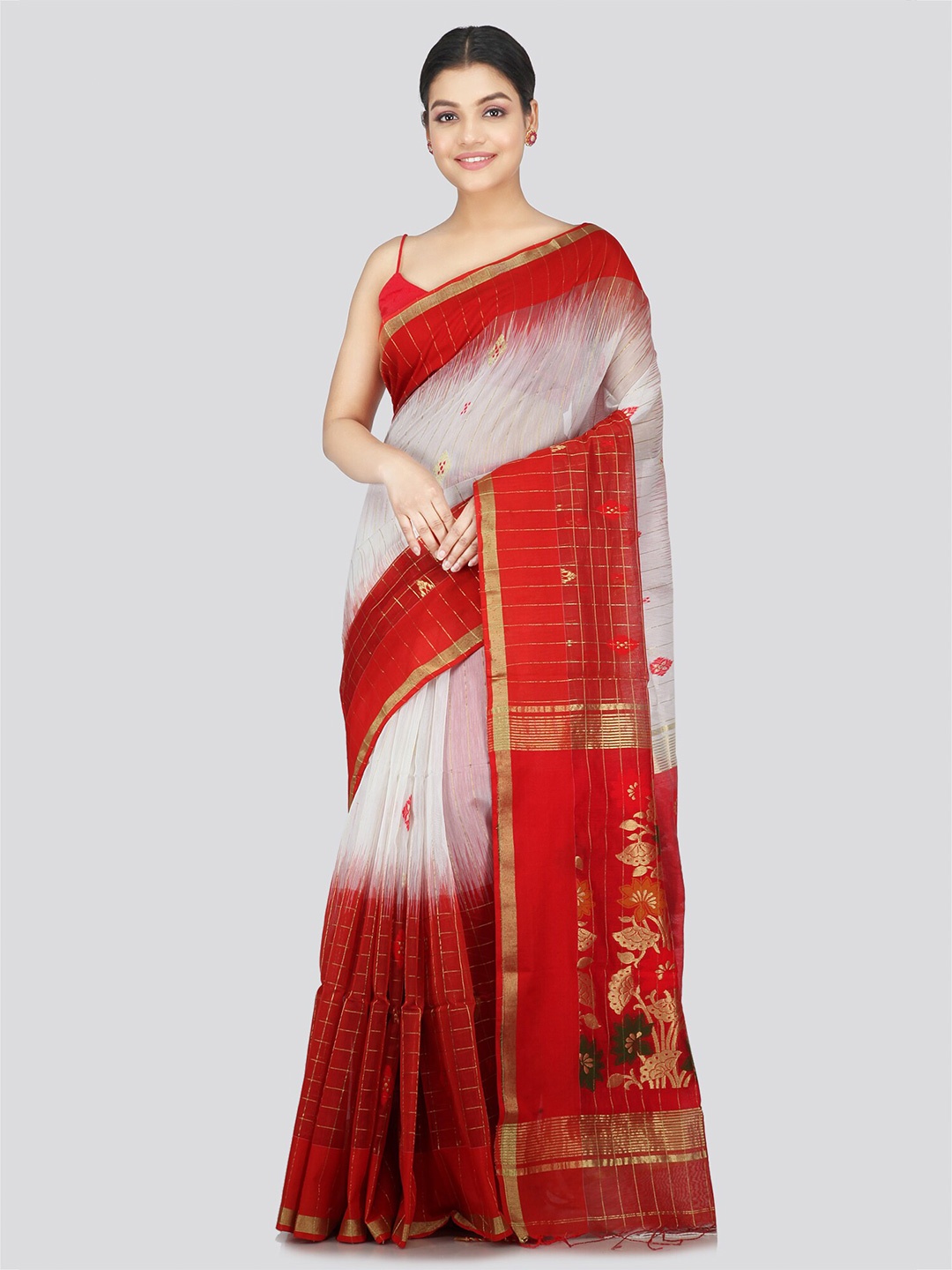 

PinkLoom Woven Design Zari Saree, White