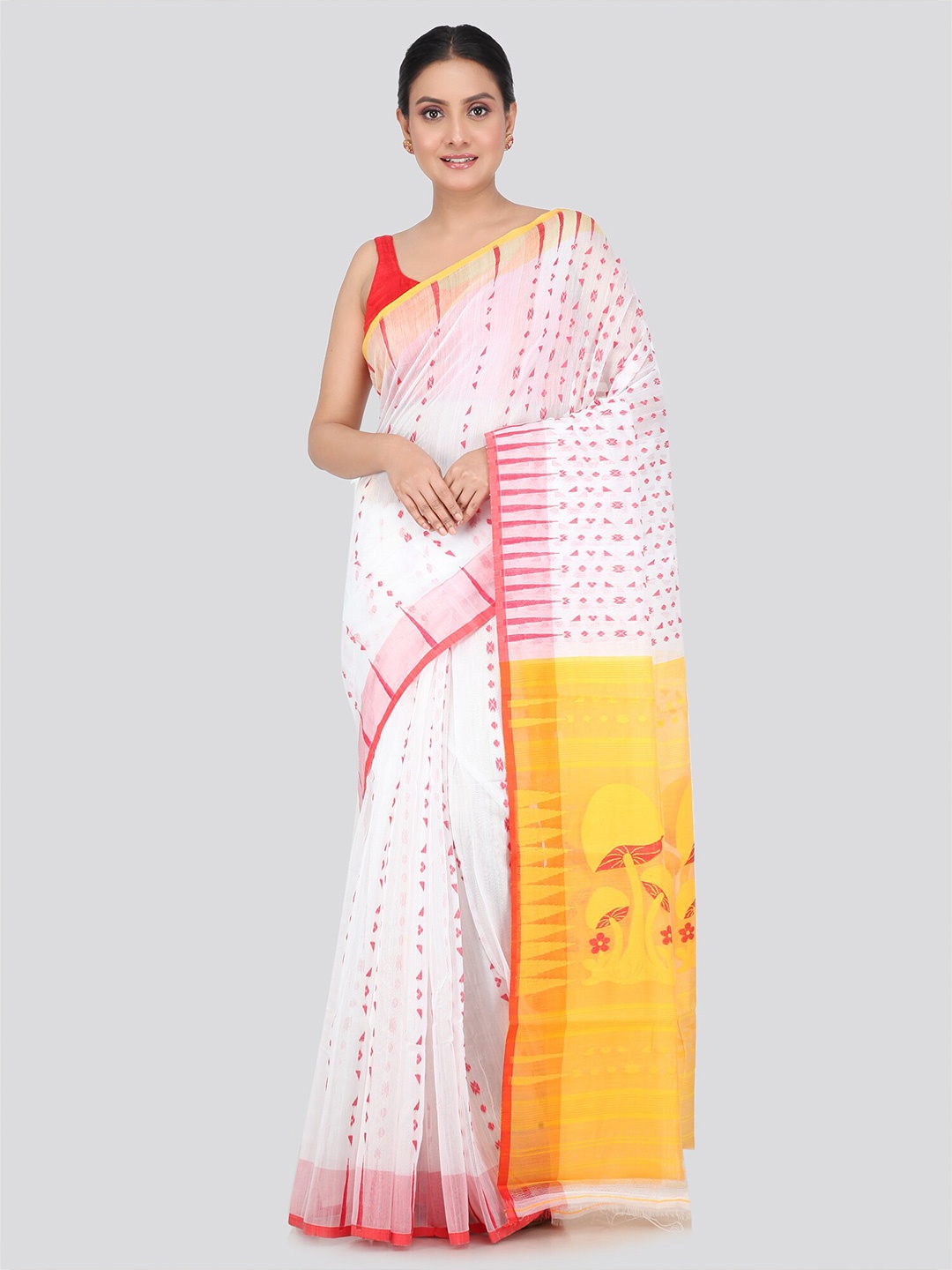

PinkLoom Woven Design Pure Cotton Jamdani Saree, White