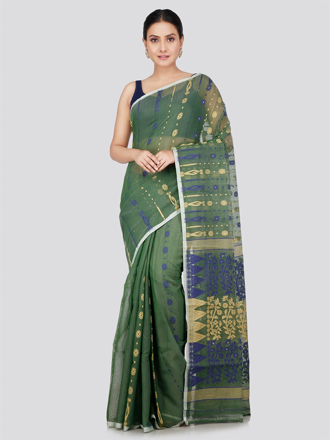 

PinkLoom Woven Design Pure Cotton Jamdani Saree, Green