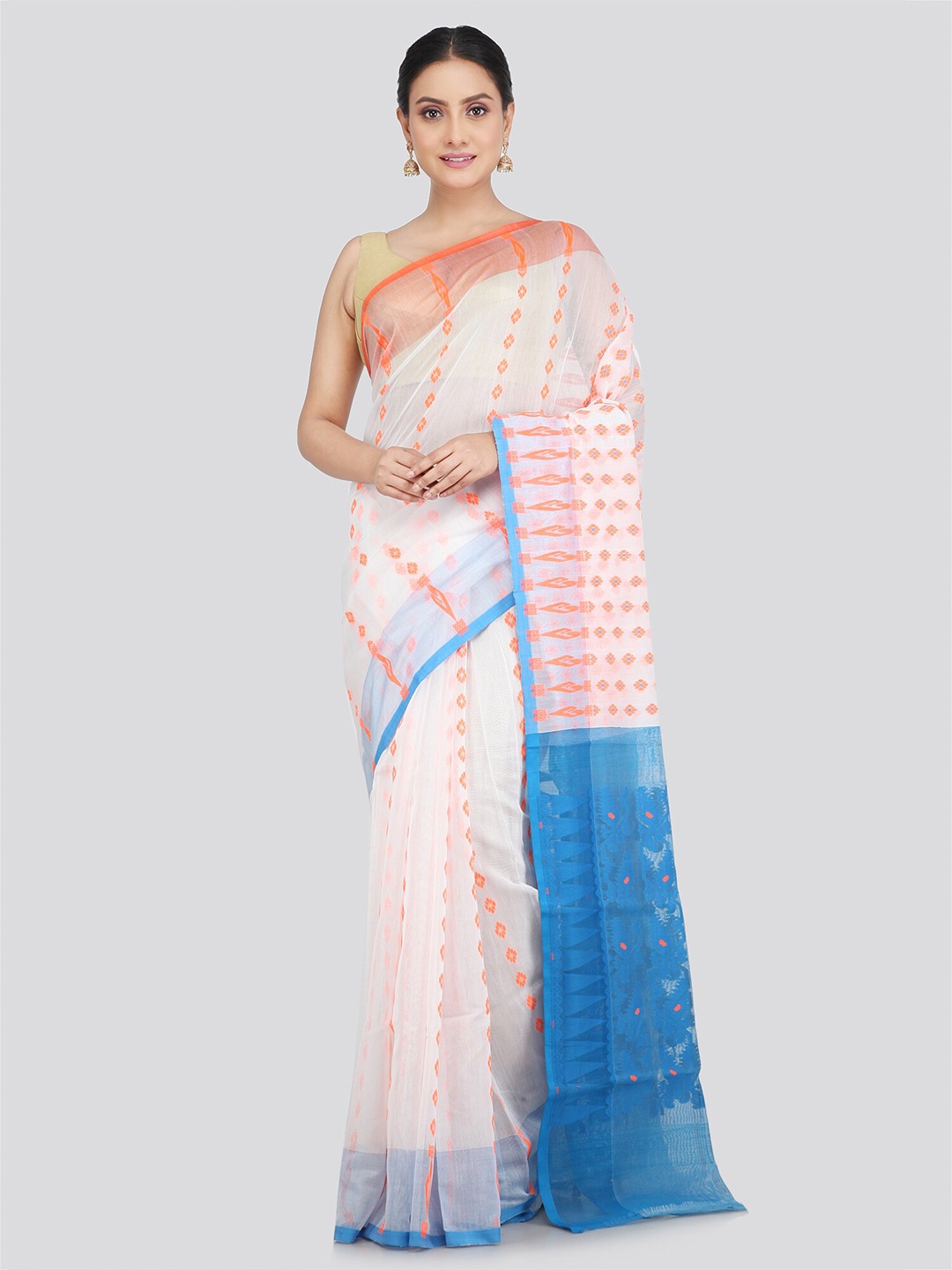 

PinkLoom Woven Design Pure Cotton Jamdani Saree, White