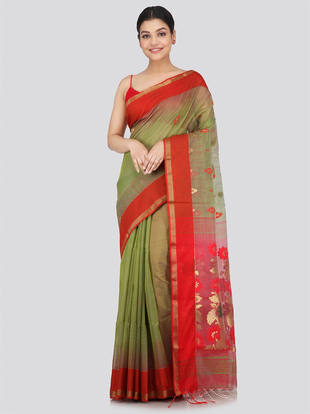 

PinkLoom Woven Design Zari Saree, Green