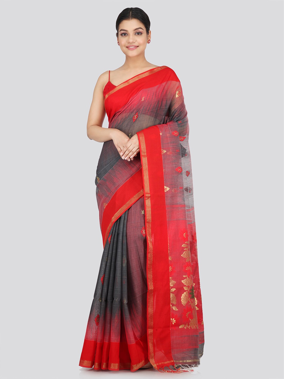 

PinkLoom Woven Design Cotton Silk Handloom Saree, Black