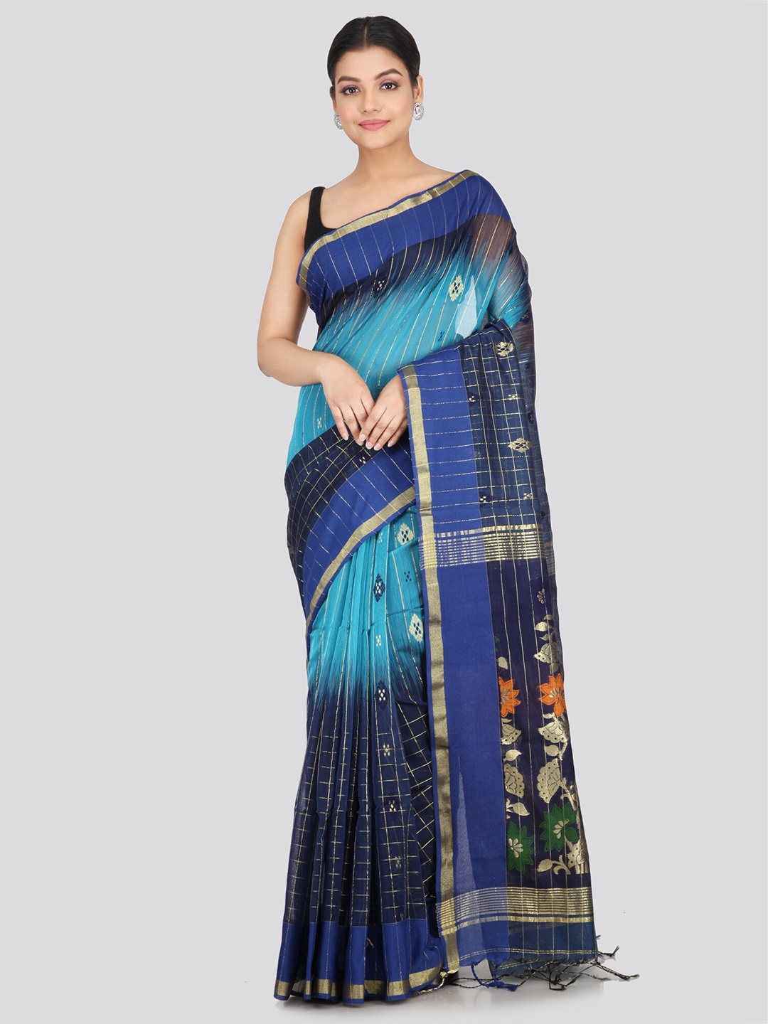 

PinkLoom Floral Woven Design Zari Saree, Blue