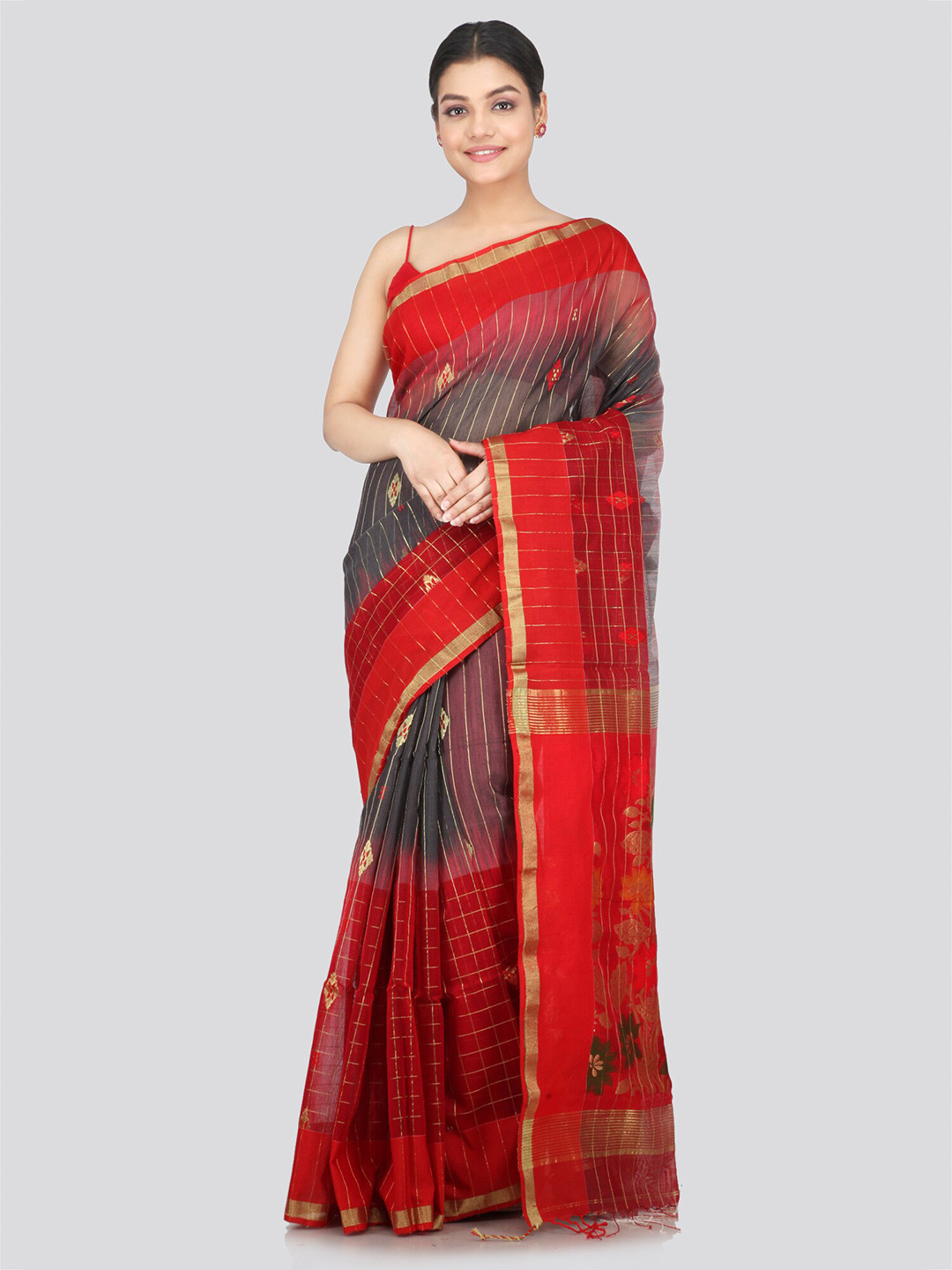 

PinkLoom Woven Design Cotton Silk Saree, Black