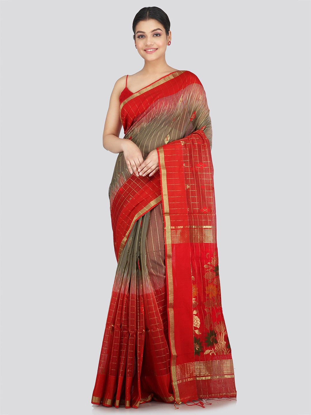 

PinkLoom Ethnic Motifs Woven Design Zari Cotton Silk Saree, Brown