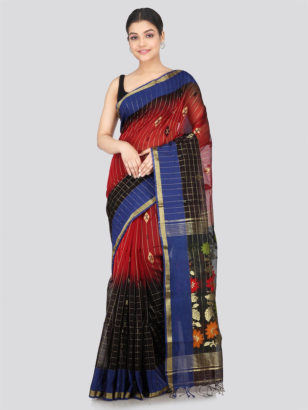 

PinkLoom Woven Design Cotton Silk Zari Saree, Red
