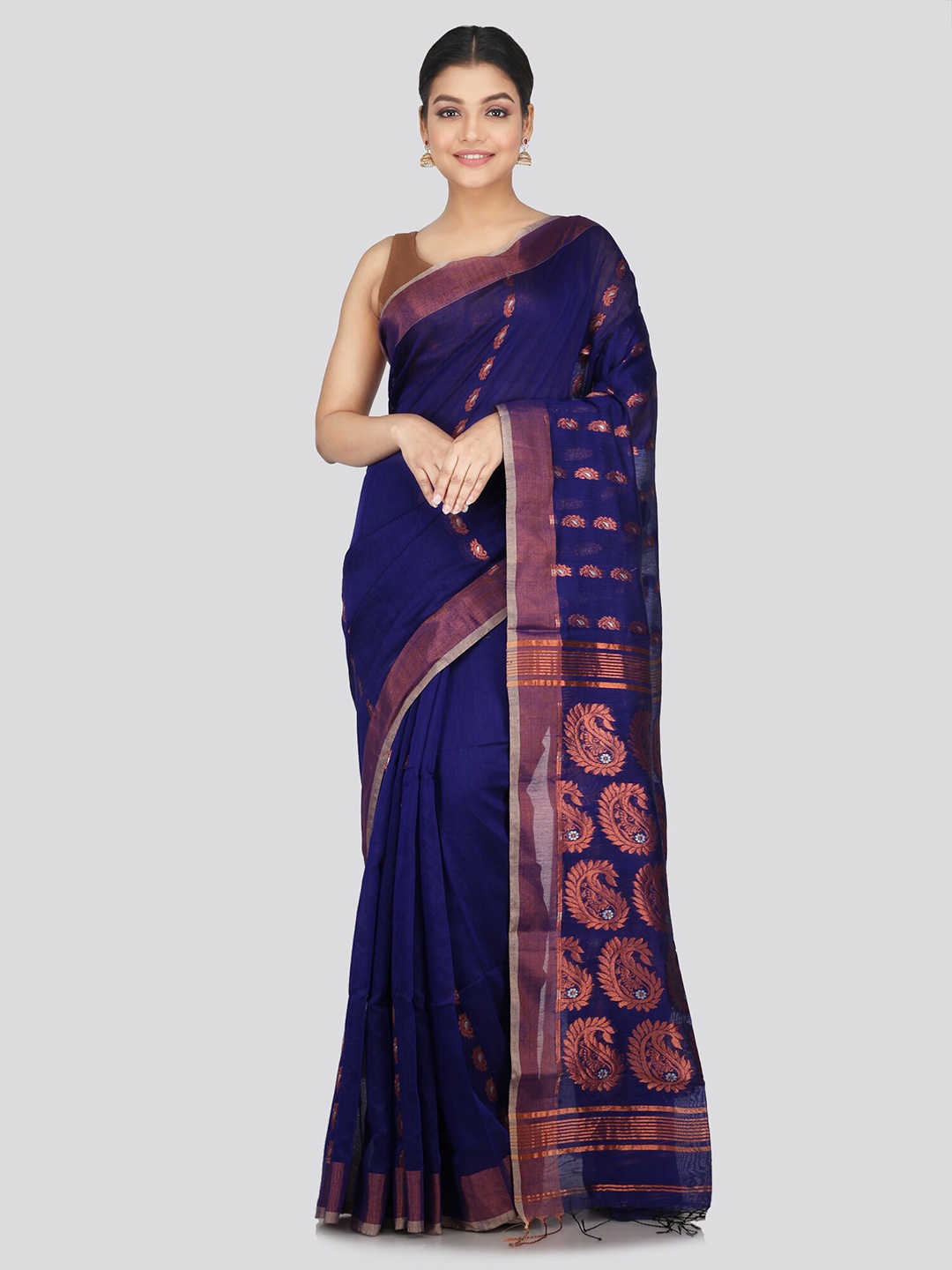 

PinkLoom Ethnic Motif Woven Design Zari Saree, Blue