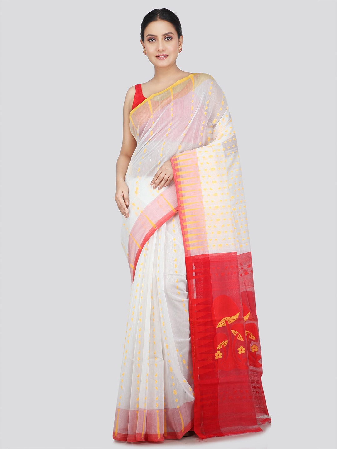 

PinkLoom Woven Design Pure Cotton Jamdani Saree, White