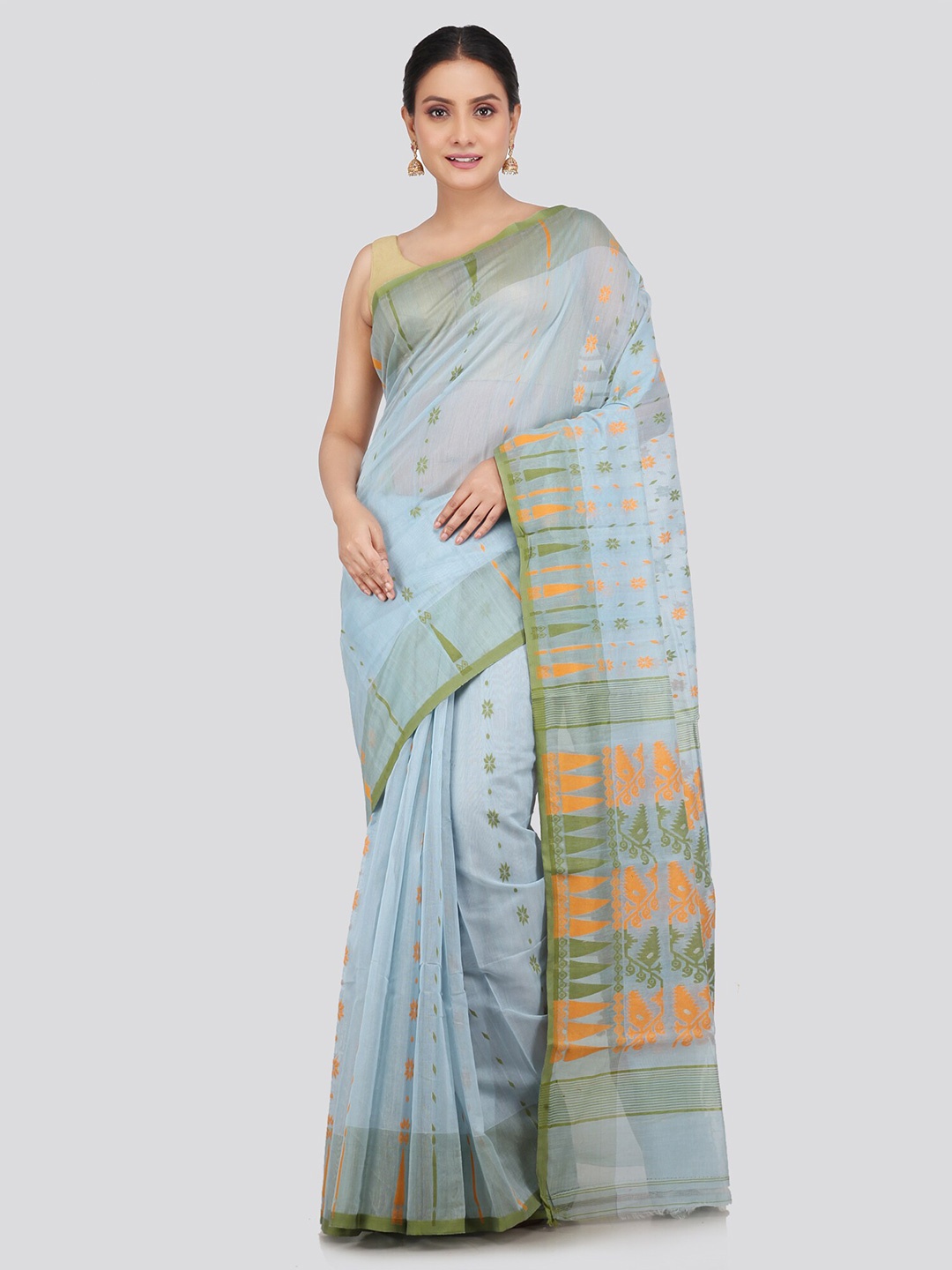 

PinkLoom Woven Design Pure Cotton Jamdani Saree, Blue