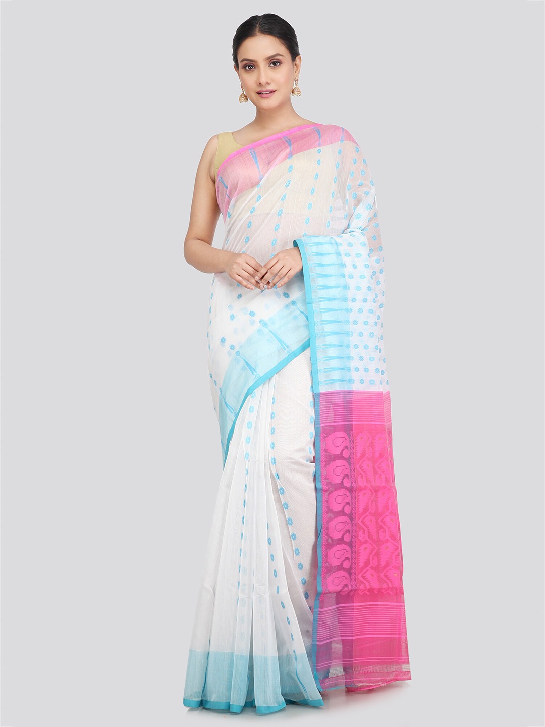 

PinkLoom Woven Design Pure Cotton Jamdani Saree, White