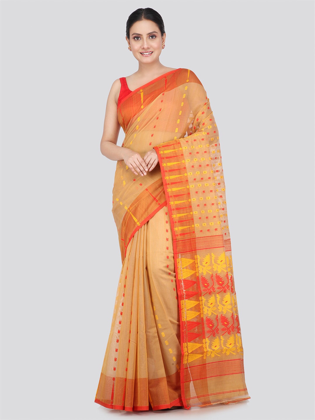 

PinkLoom Woven Design Pure Cotton Jamdani Saree, Beige