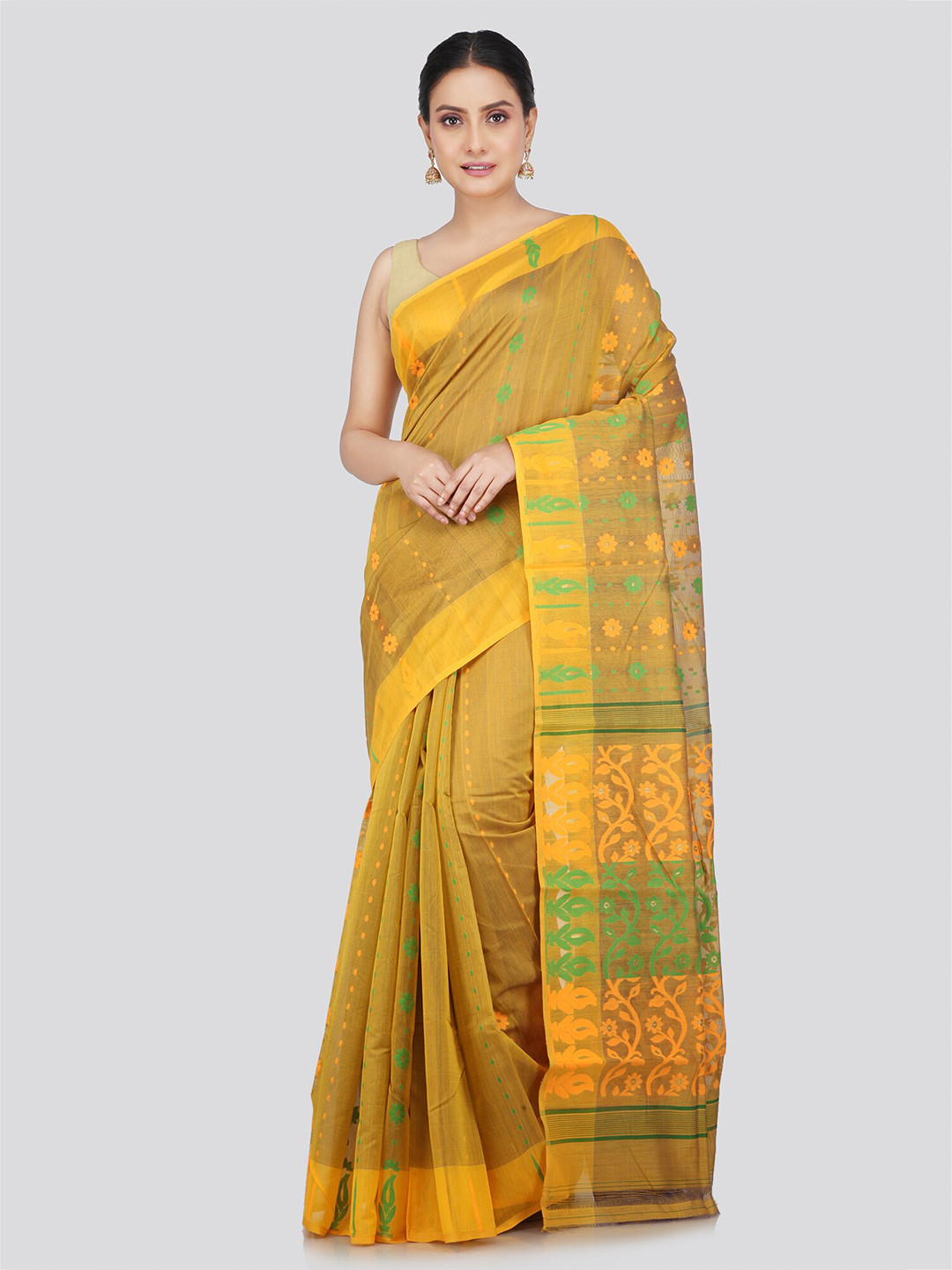 

PinkLoom Woven Design Pure Cotton Jamdani Saree, Yellow