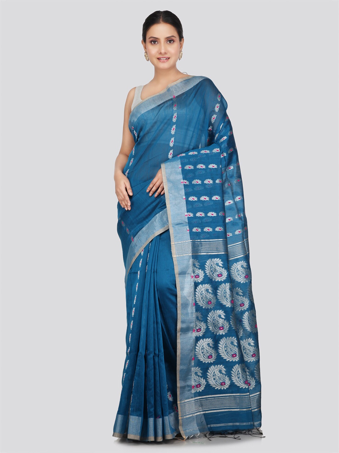 

PinkLoom Woven Design Cotton Silk Saree, Blue