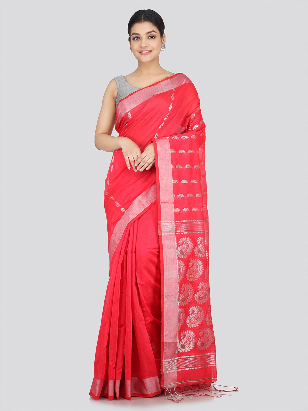 

PinkLoom Woven Design Handloom Saree, Pink