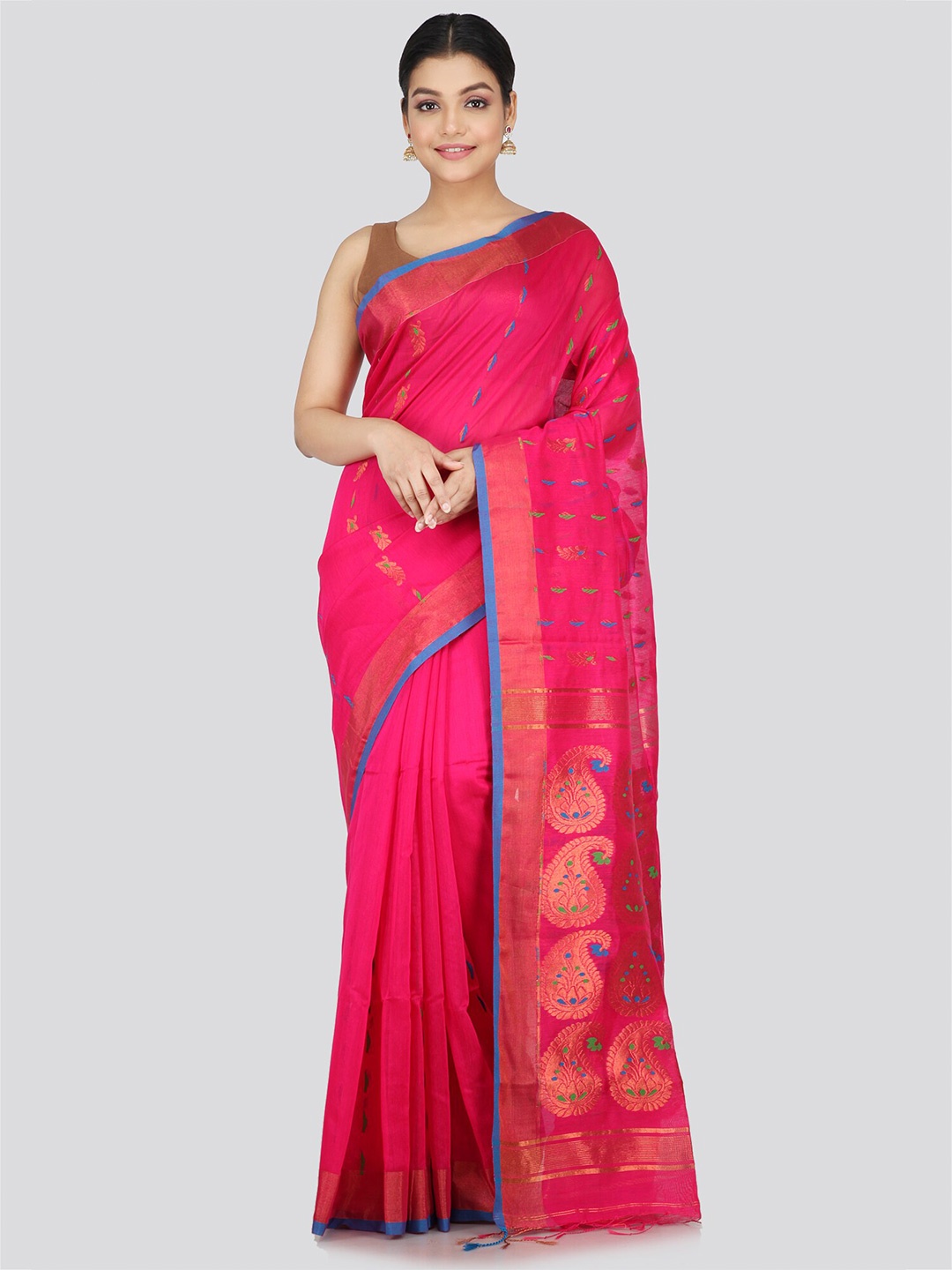 

PinkLoom Ethnic Motif Woven Design Cotton Silk Saree, Pink