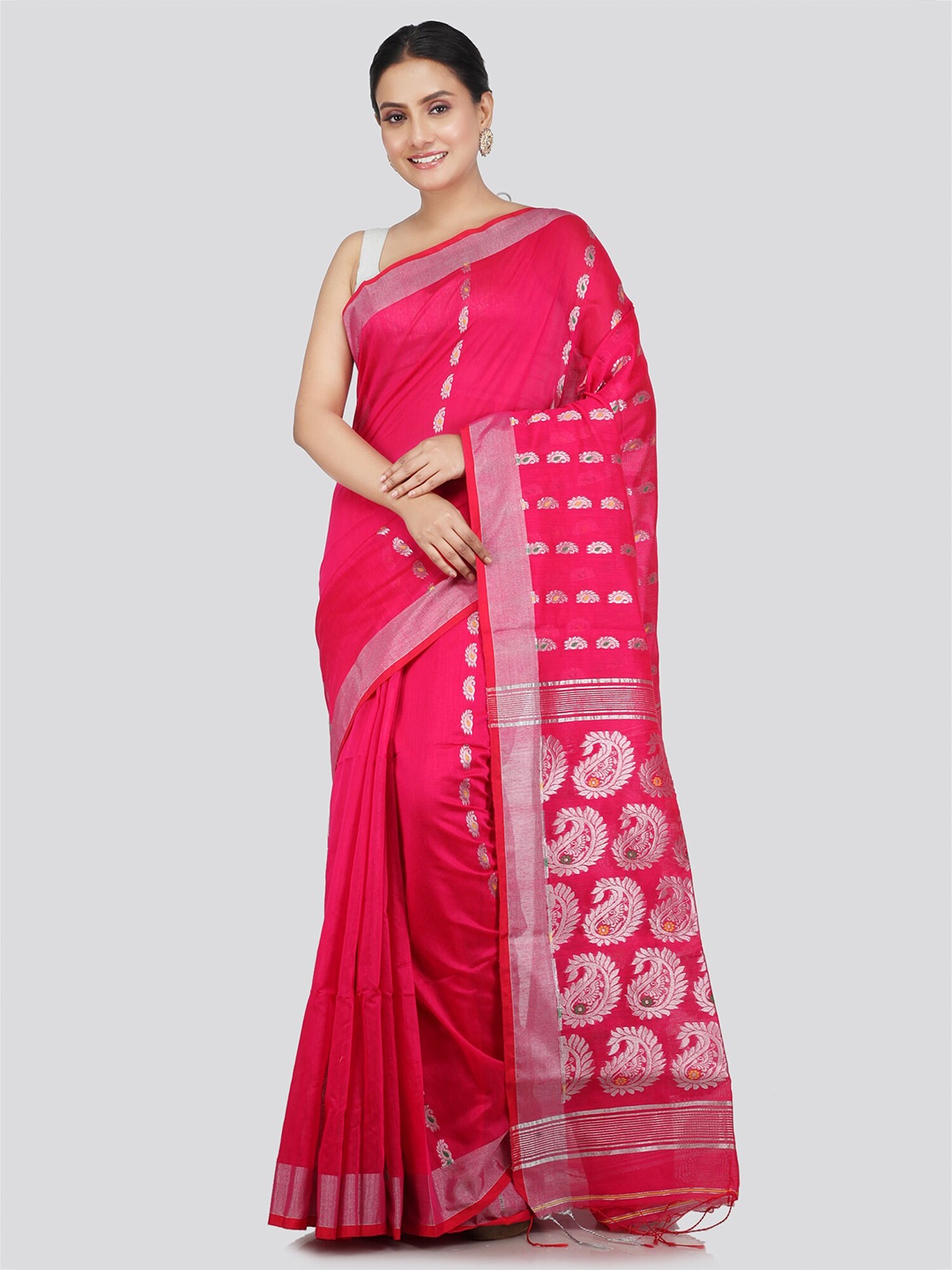 

PinkLoom Paisly Woven Design Zari Saree, Pink
