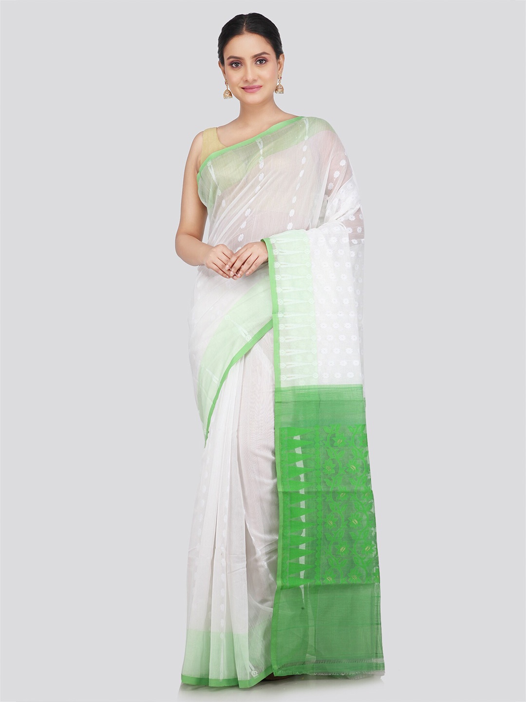 

PinkLoom Woven Design Pure Cotton Jamdani Saree, White