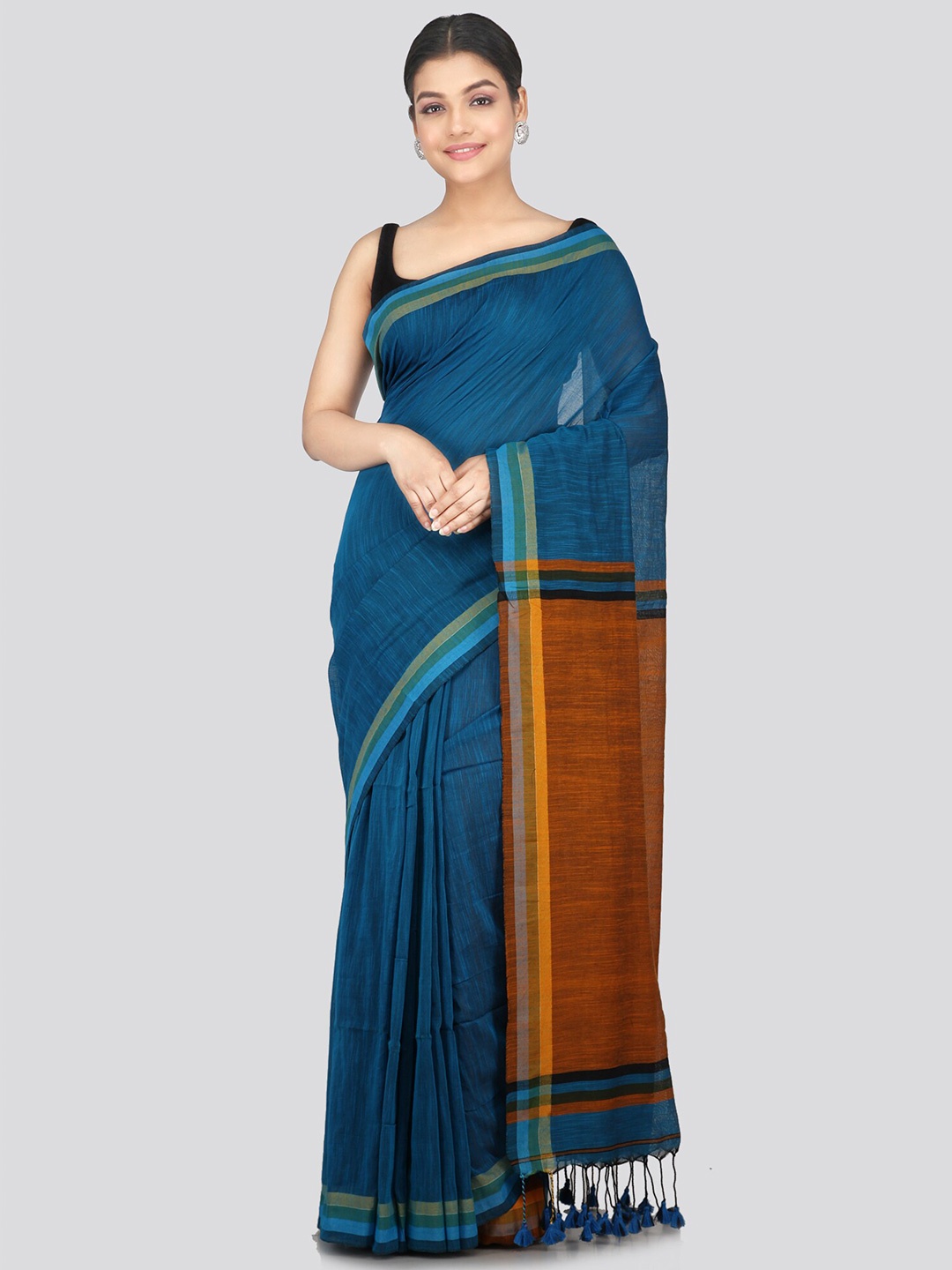 

PinkLoom Striped Woven Design Pure Cotton Saree, Blue