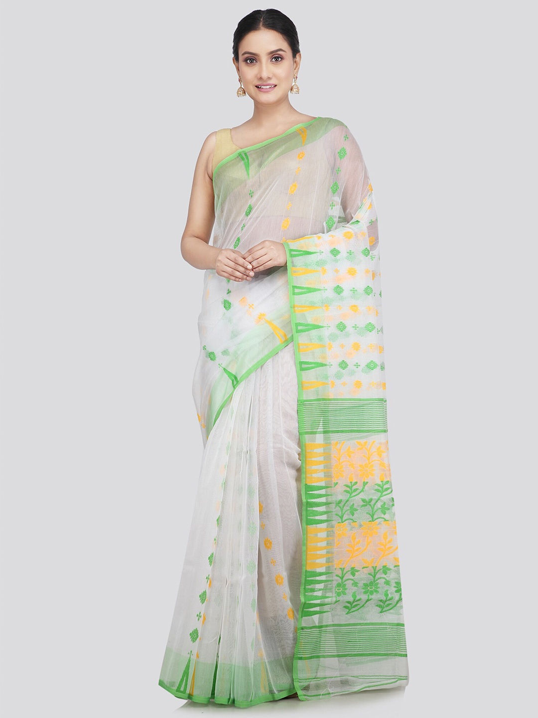 

PinkLoom Woven Design Pure Cotton Jamdani Saree, White