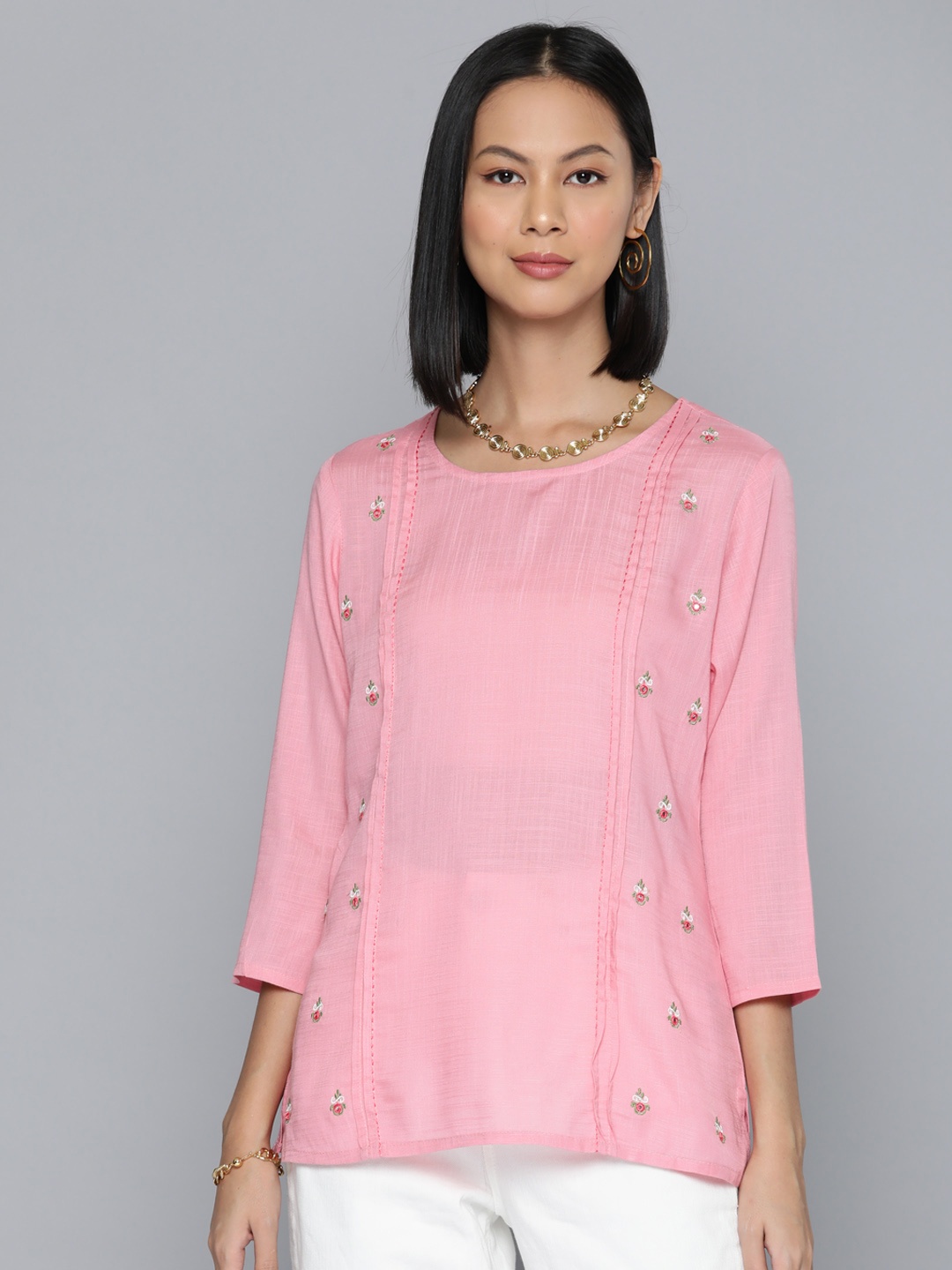 

HERE&NOW Embroidered Ethnic Motifs Top, Pink