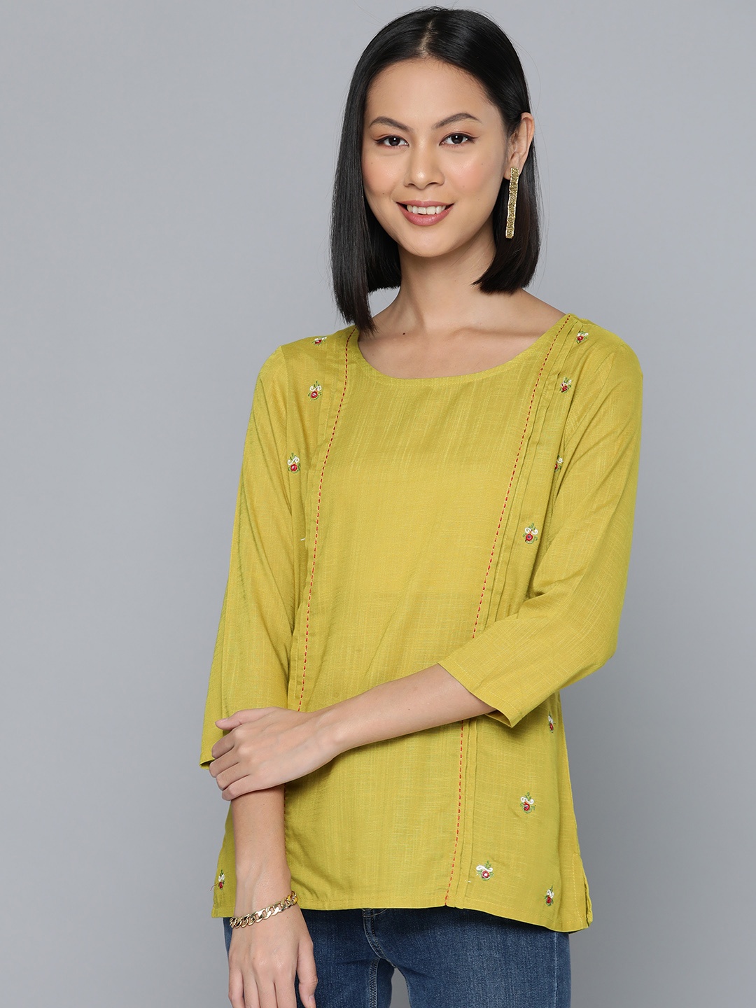 

HERE&NOW Embroidered Ethnic Top, Mustard
