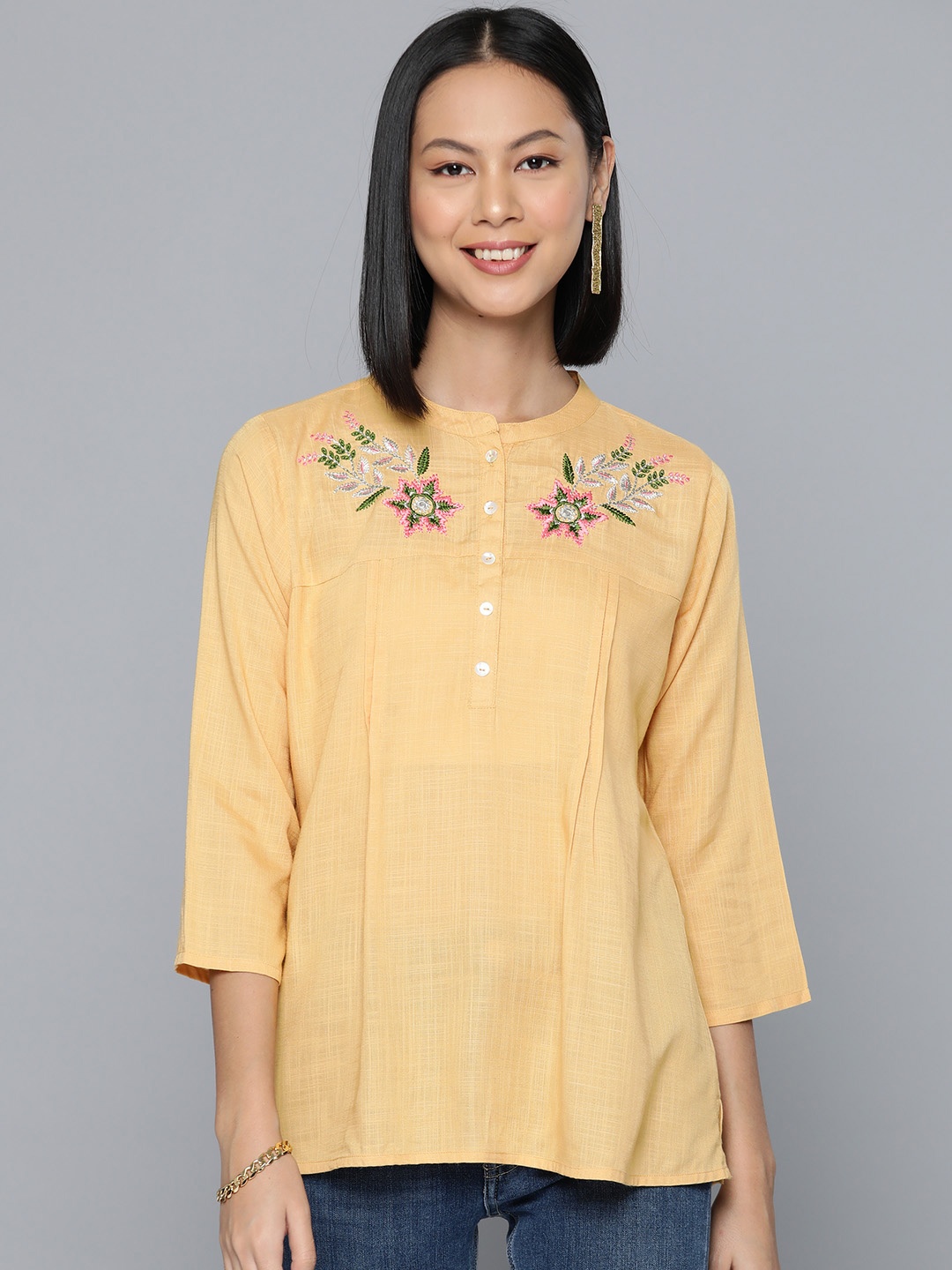 

HERE&NOW Floral Embroidered Top, Peach