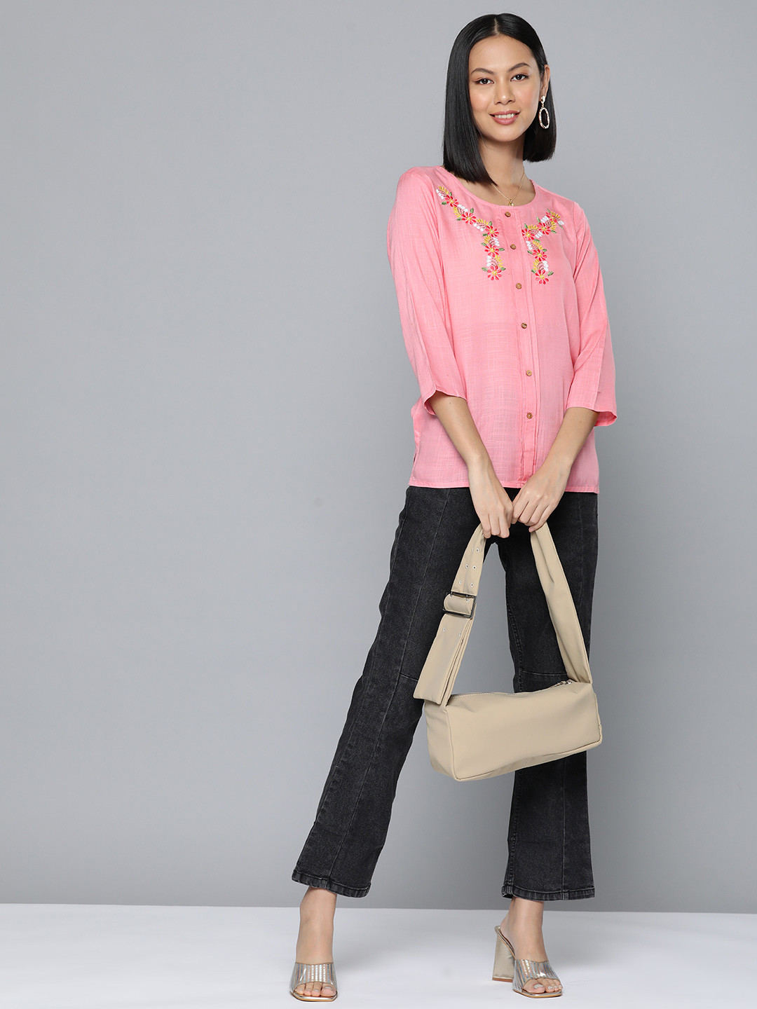 

HERE&NOW Floral Embroidered Top, Pink