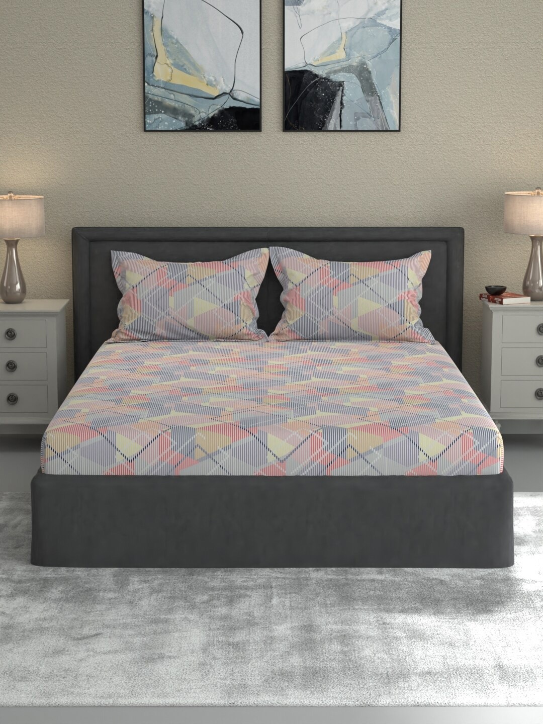

ROSARA HOME Leah Nude & Grey Abstract 120 TC Queen Bedsheet With 2 Pillow Covers