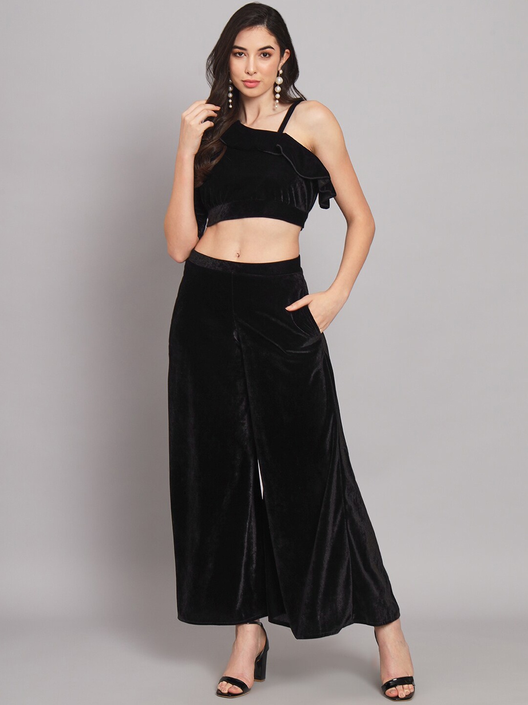 

VAARARO Velvet Top & Palazzos Co-Ords, Black