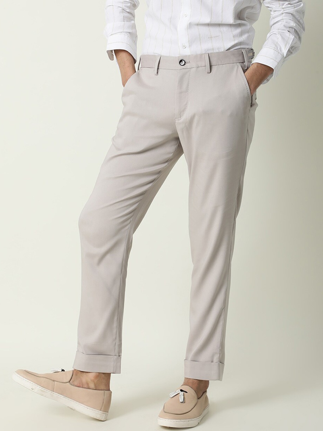 

RARE RABBIT Men Glades Mid Rise Slim Fit Trouser, Beige