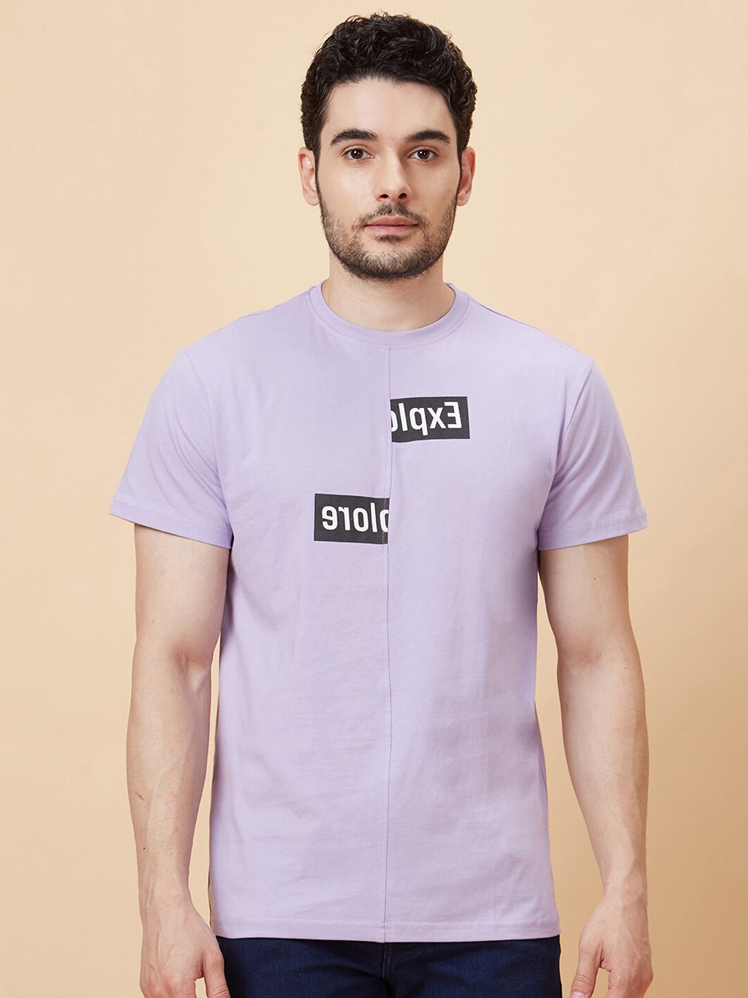 

Globus Lavender Typography Printed Pure Cotton Casual T-Shirt