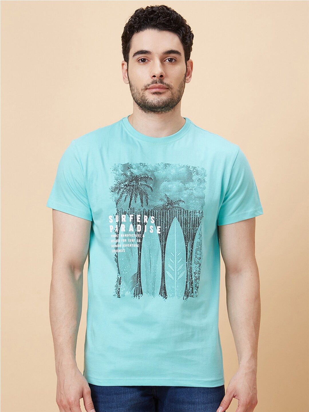 

Globus Sea Green Graphic Printed Pure Cotton T-Shirt