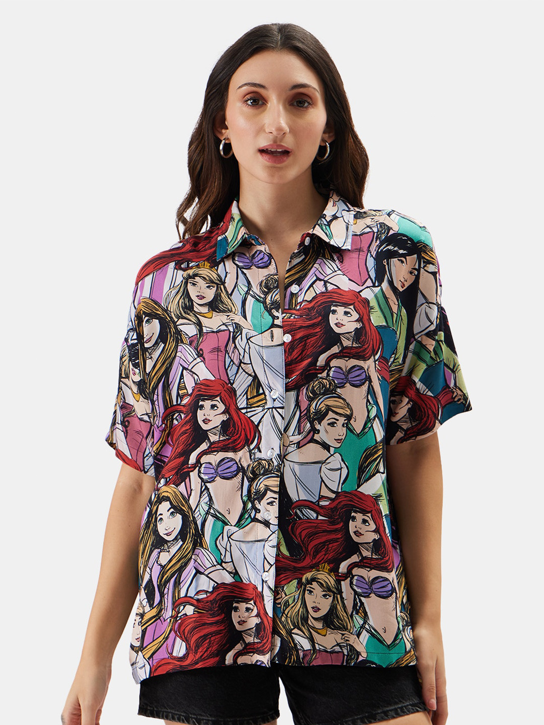 

The Souled Store Green Boxy Graphic Printed Pure Cotton Casual Shirt, Red