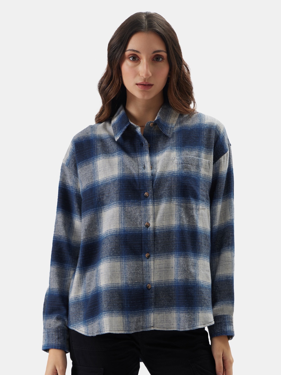 

The Souled Store Navy Blue Relaxed Tartan Checks Pure Cotton Casual Shirt, White