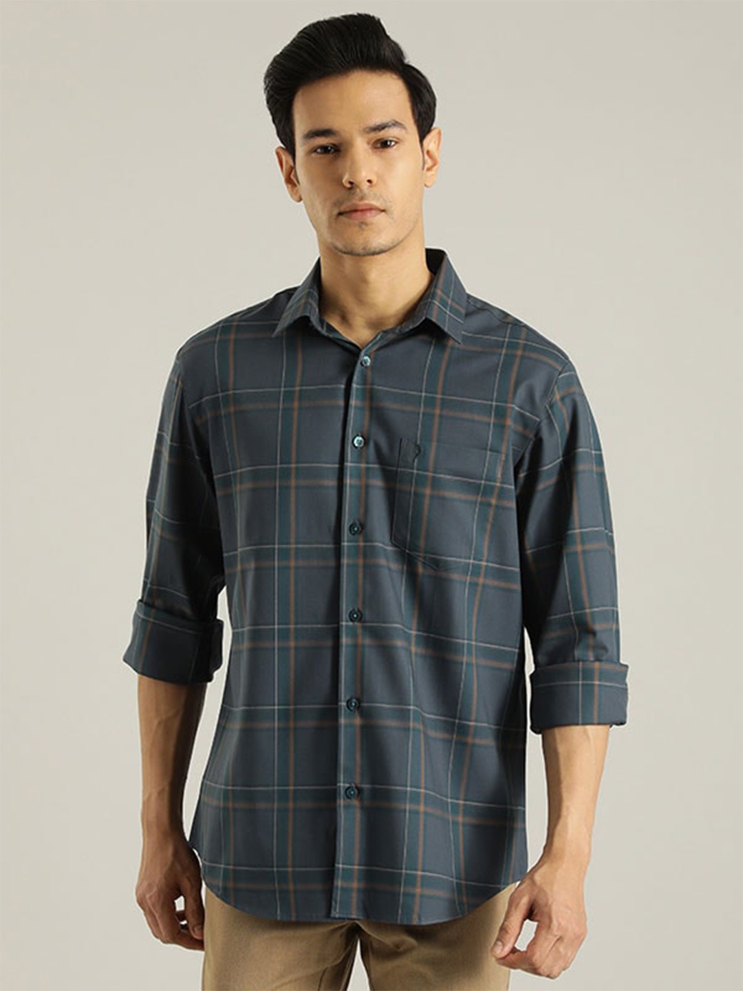 

Indian Terrain Chiseled Slim Fit Tartan Checked Pure Cotton Casual Shirt, Blue