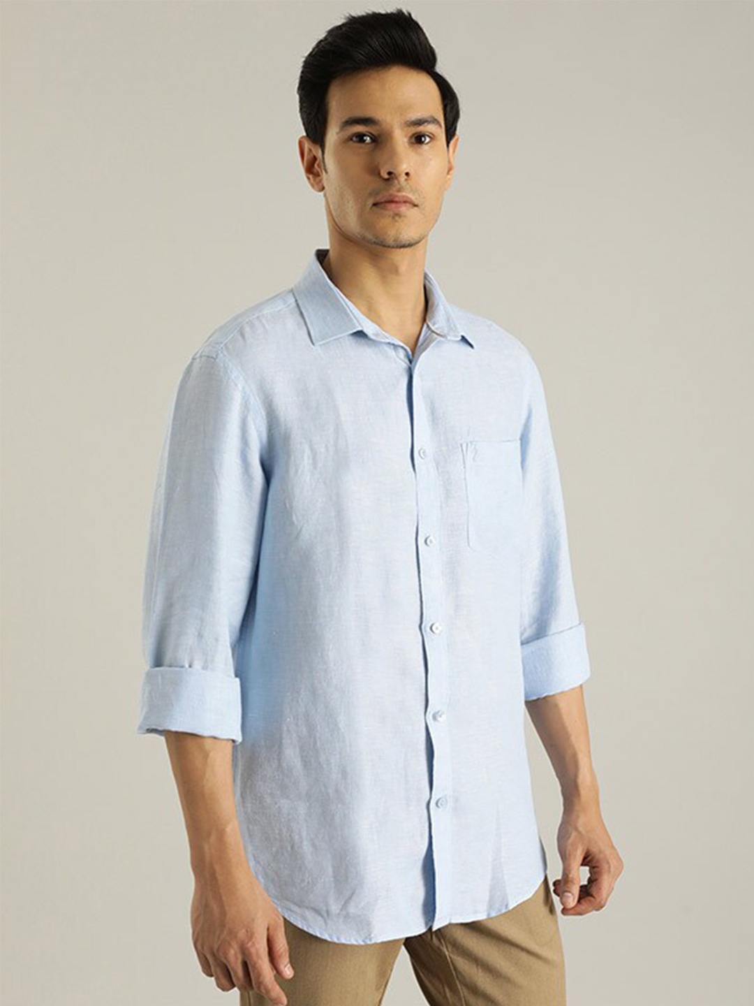

Indian Terrain Chiseled Slim Fit Pure Linen Casual Shirt, Blue