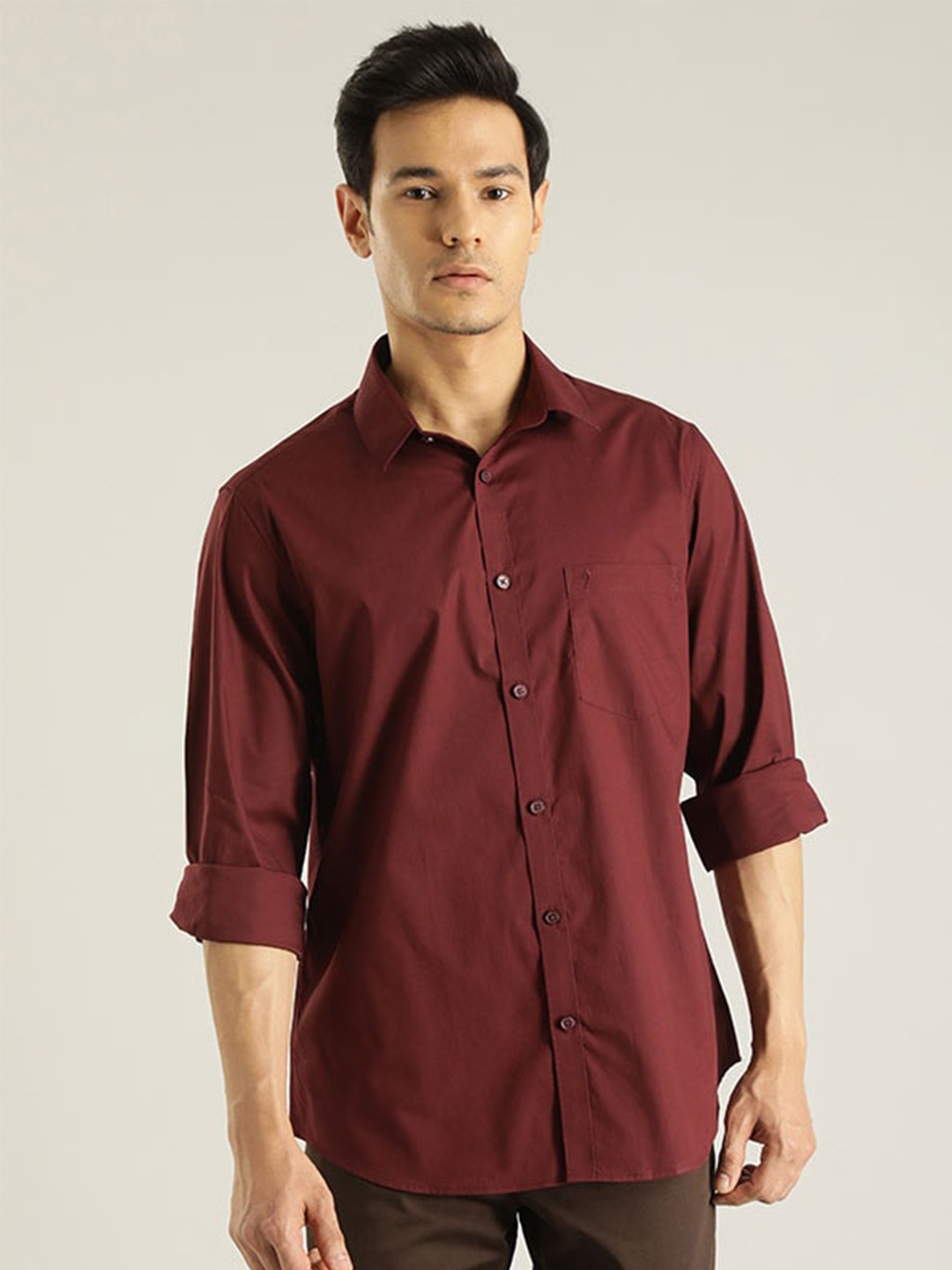 

Indian Terrain Chiseled Slim Fit Opaque Casual Shirt, Red