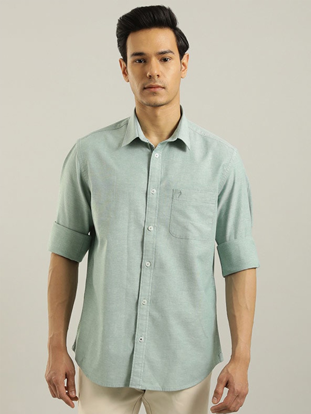 

Indian Terrain Chiseled Slim Fit Opaque Casual Shirt, Green