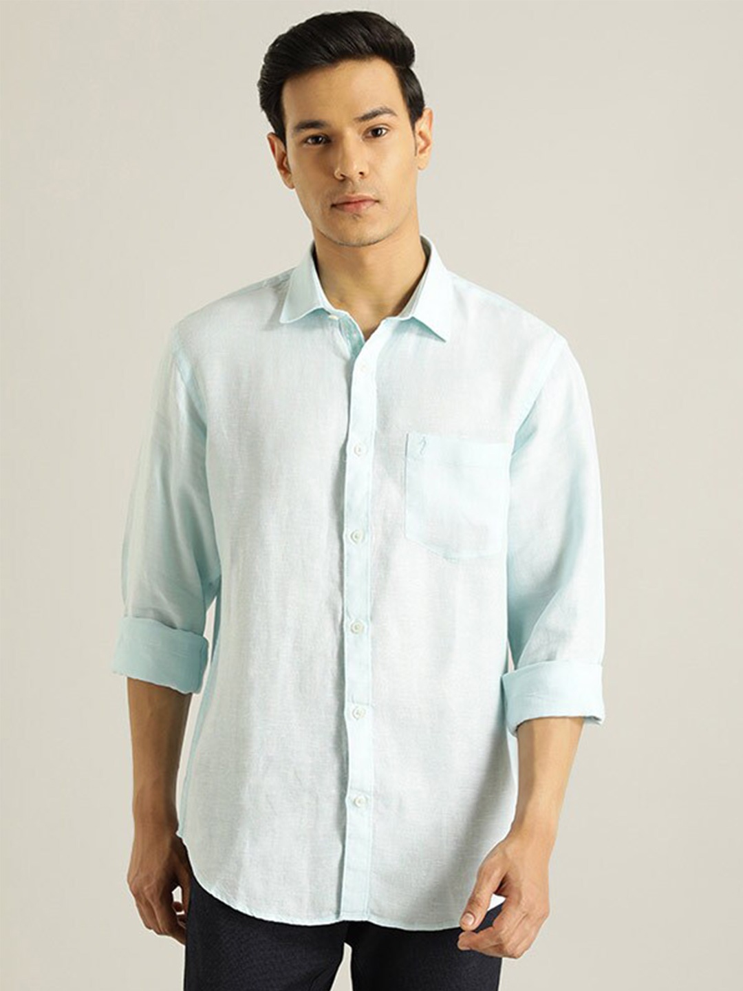 

Indian Terrain Chiseled Slim Fit Opaque Pure Linen Casual Shirt, Blue