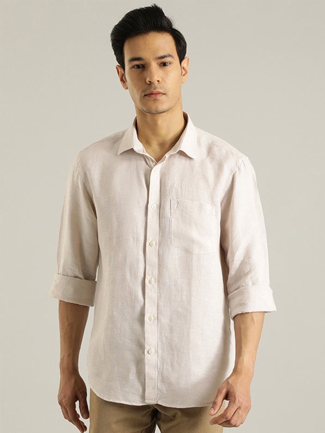 

Indian Terrain Chiseled Slim Fit Opaque Pure Linen Casual Shirt, White