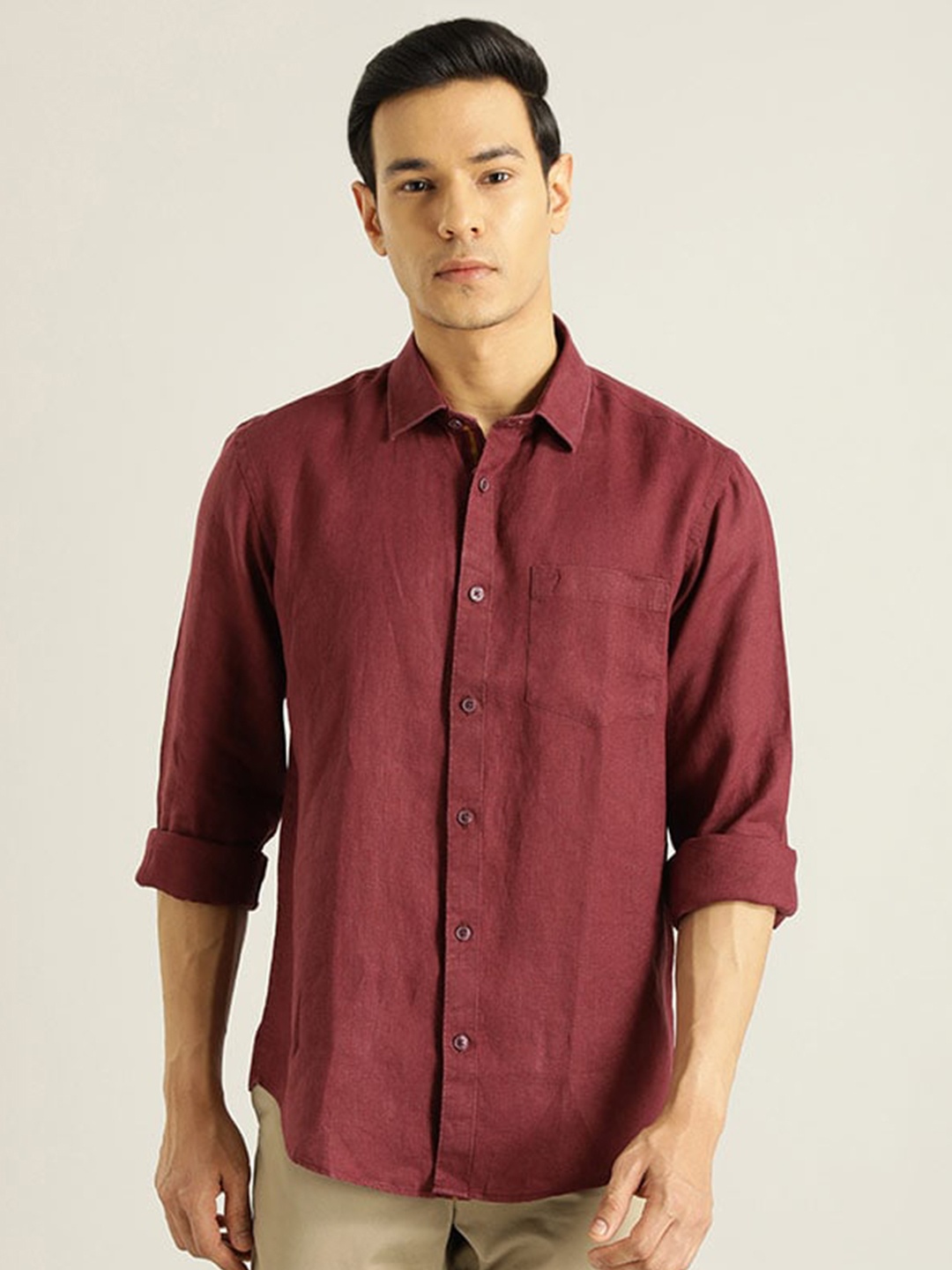 

Indian Terrain Chiseled Slim Fit Cotton Casual Shirt, Red