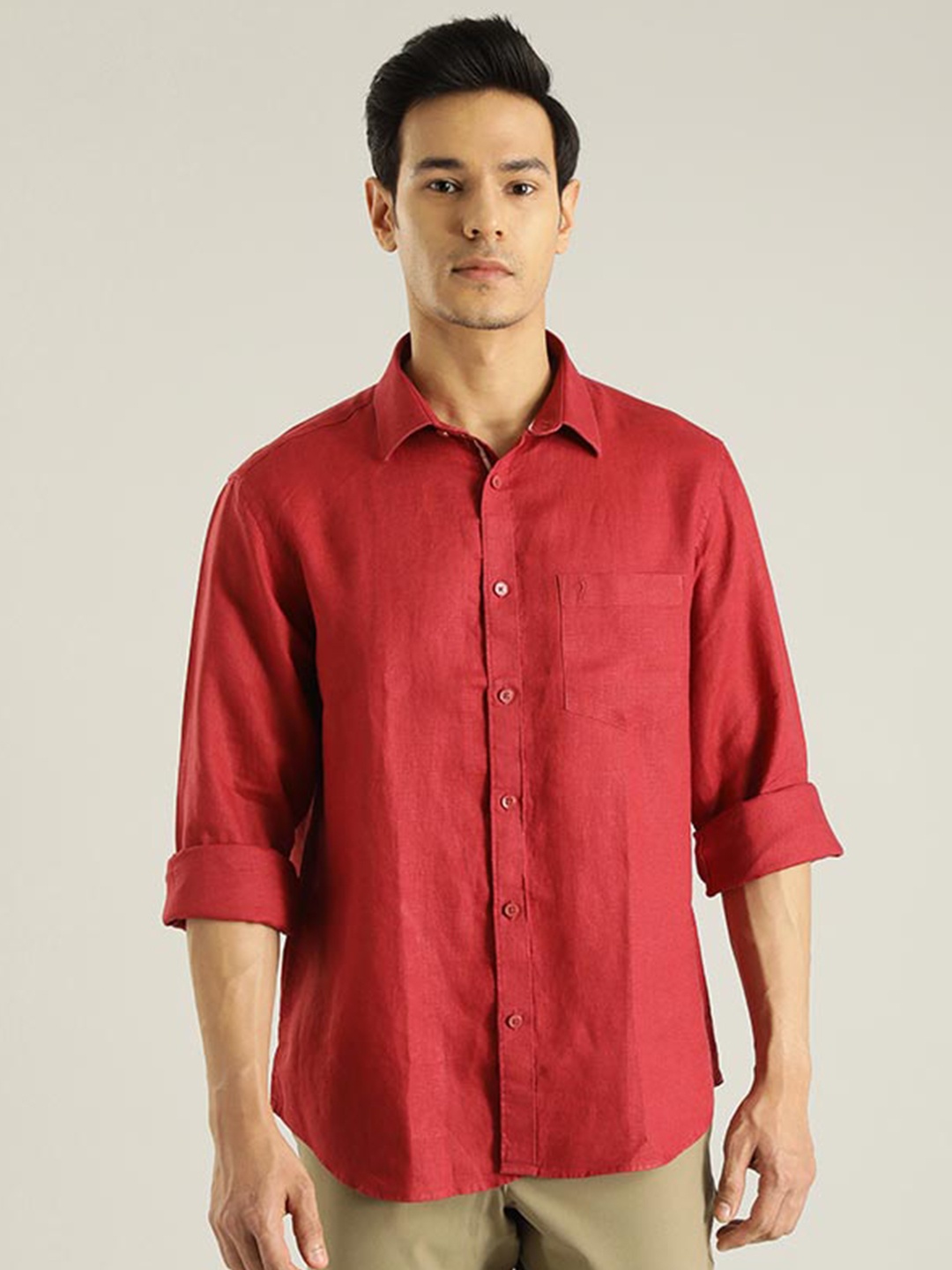 

Indian Terrain Chiseled Slim Fit Cotton Shirt, Red