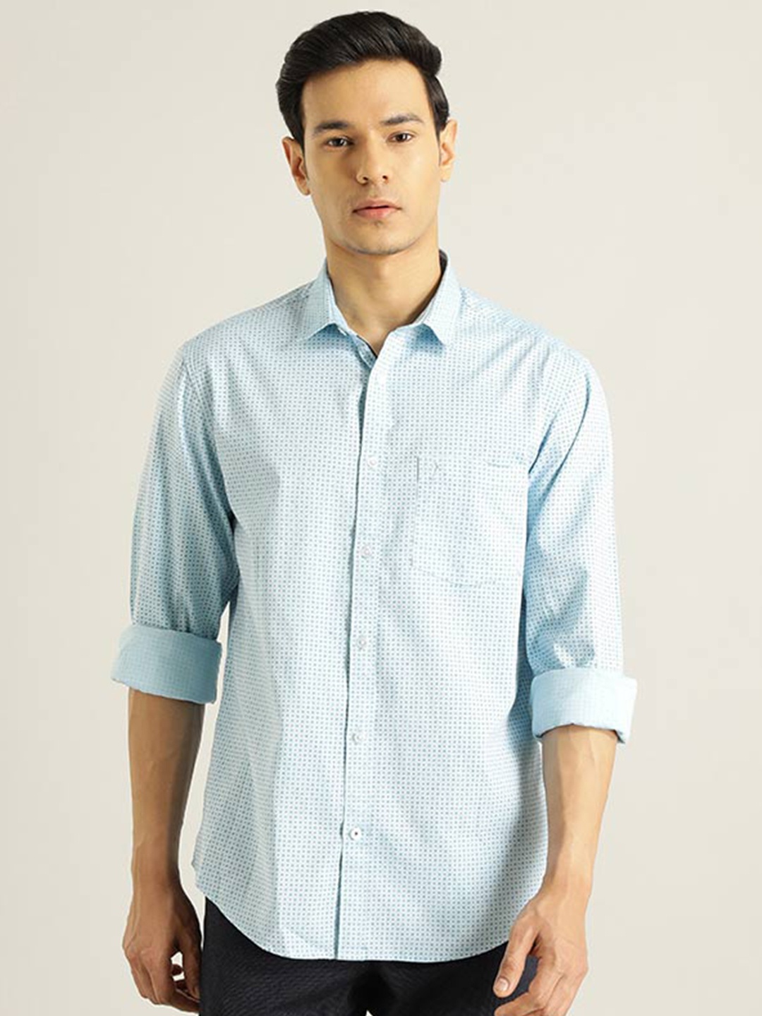 

Indian Terrain Chiseled Slim Fit Printed Pure Cotton Casual Shirt, Blue