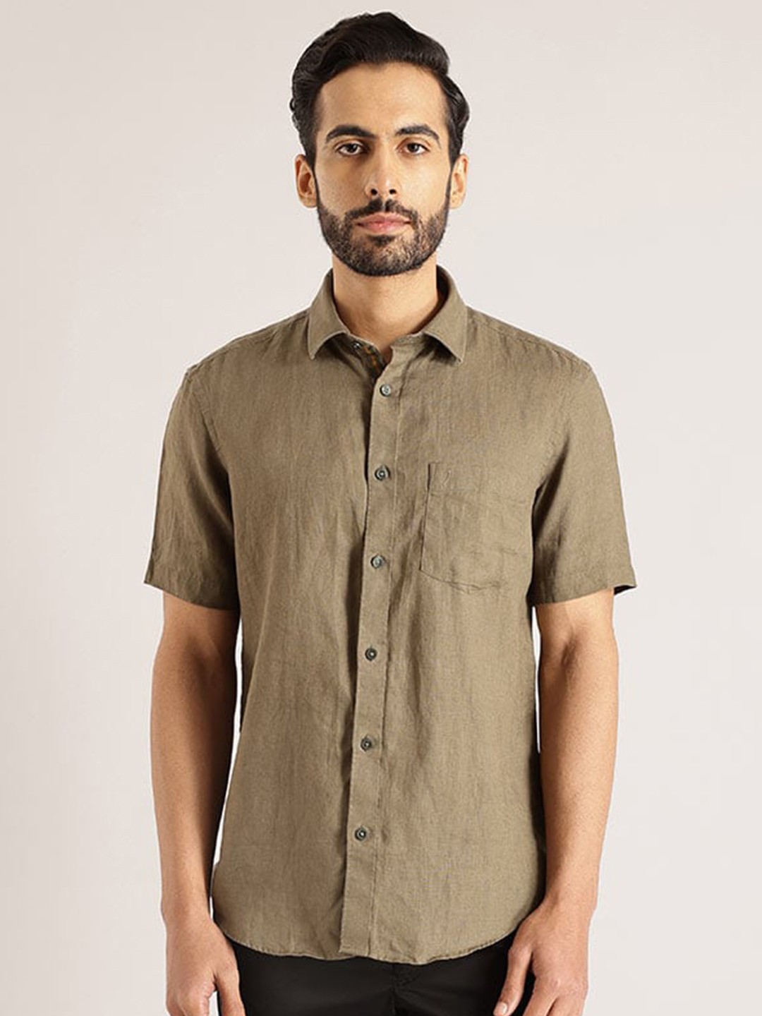 

Indian Terrain Chiseled Slim Fit Pure Linen Casual Shirt, Green